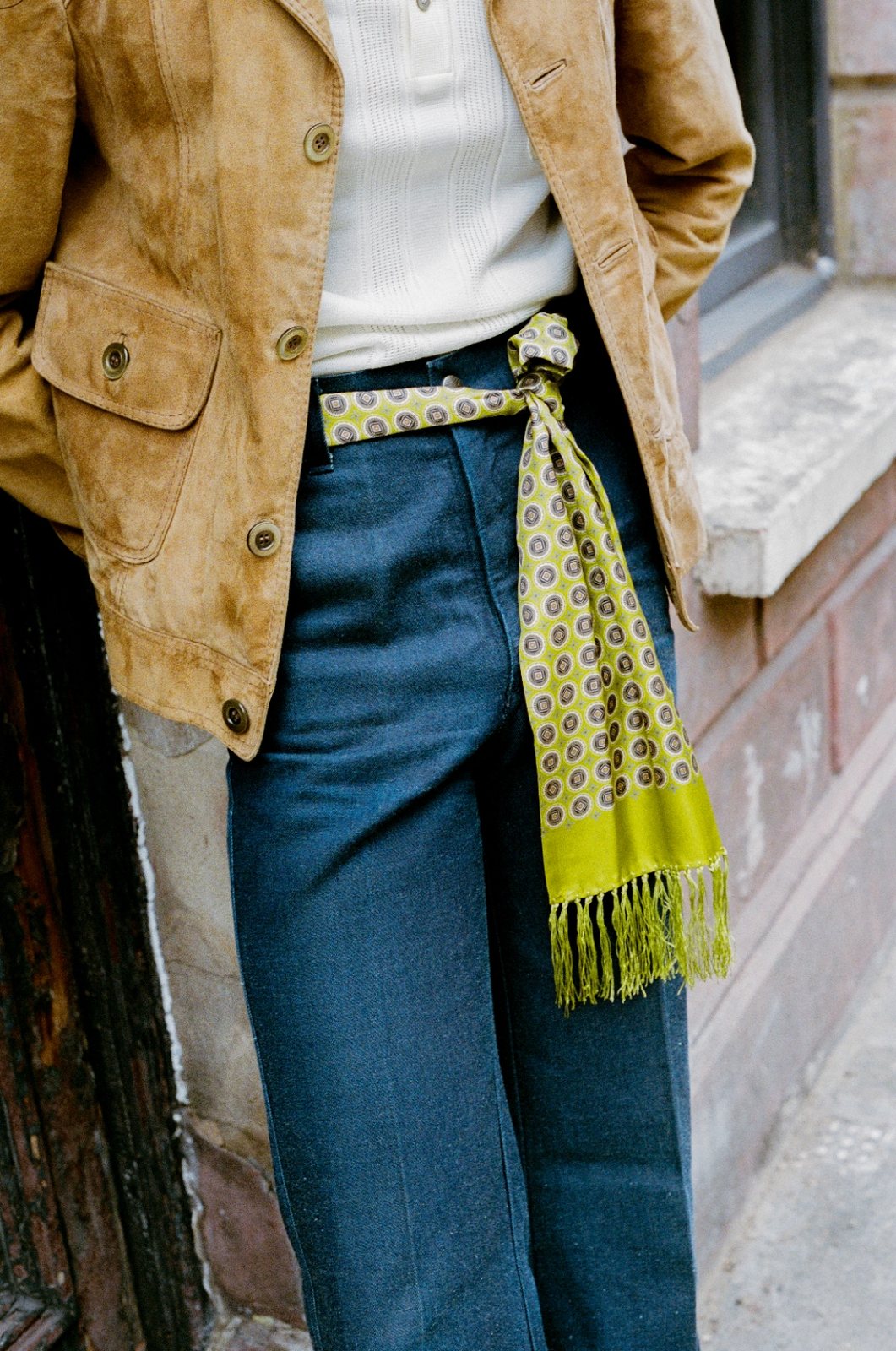 Silk Aviator Scarf - Geometric Pattern - Bellingham Lime