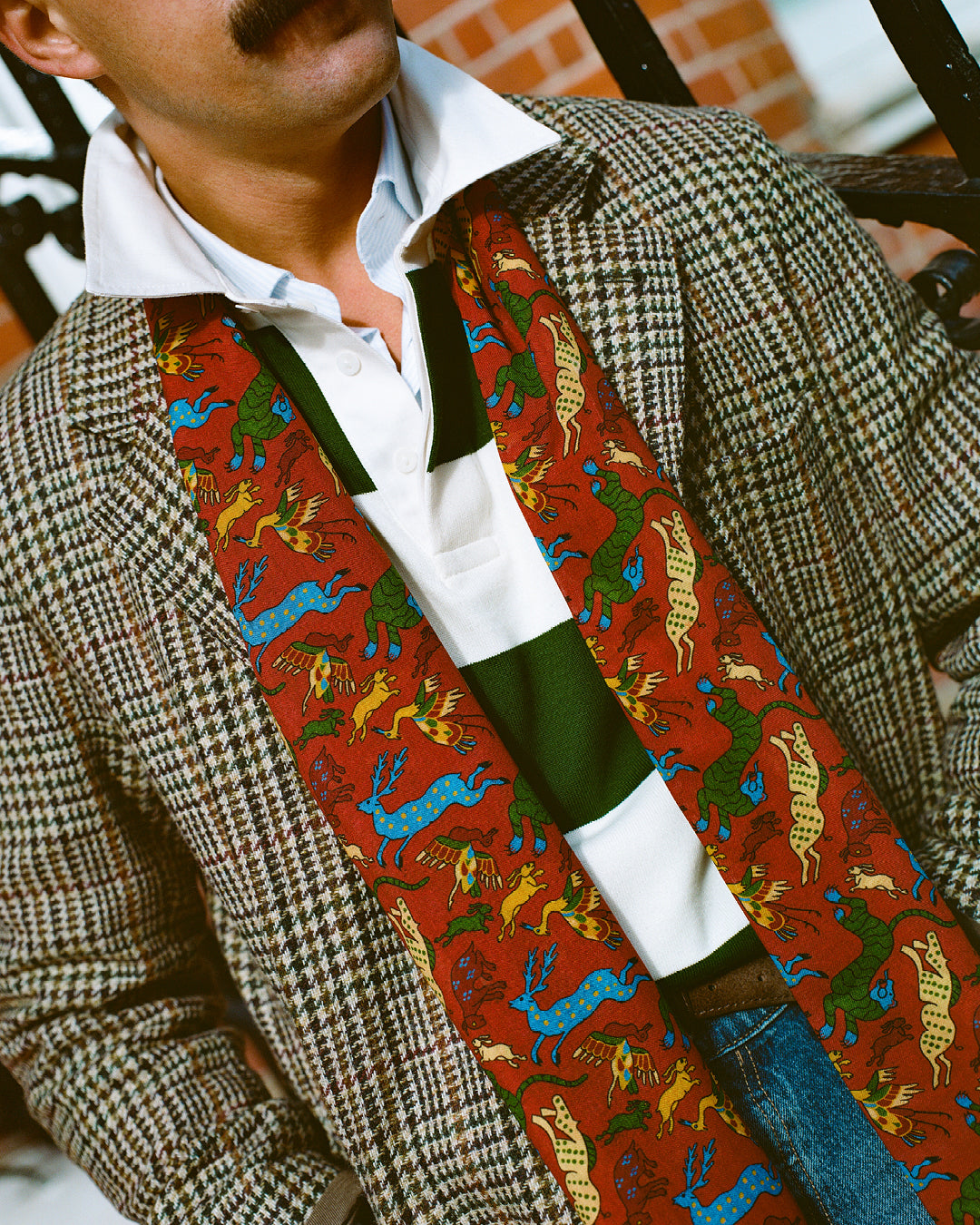 UK Wool and Silk Scarf - Woodland Creatures in Rust