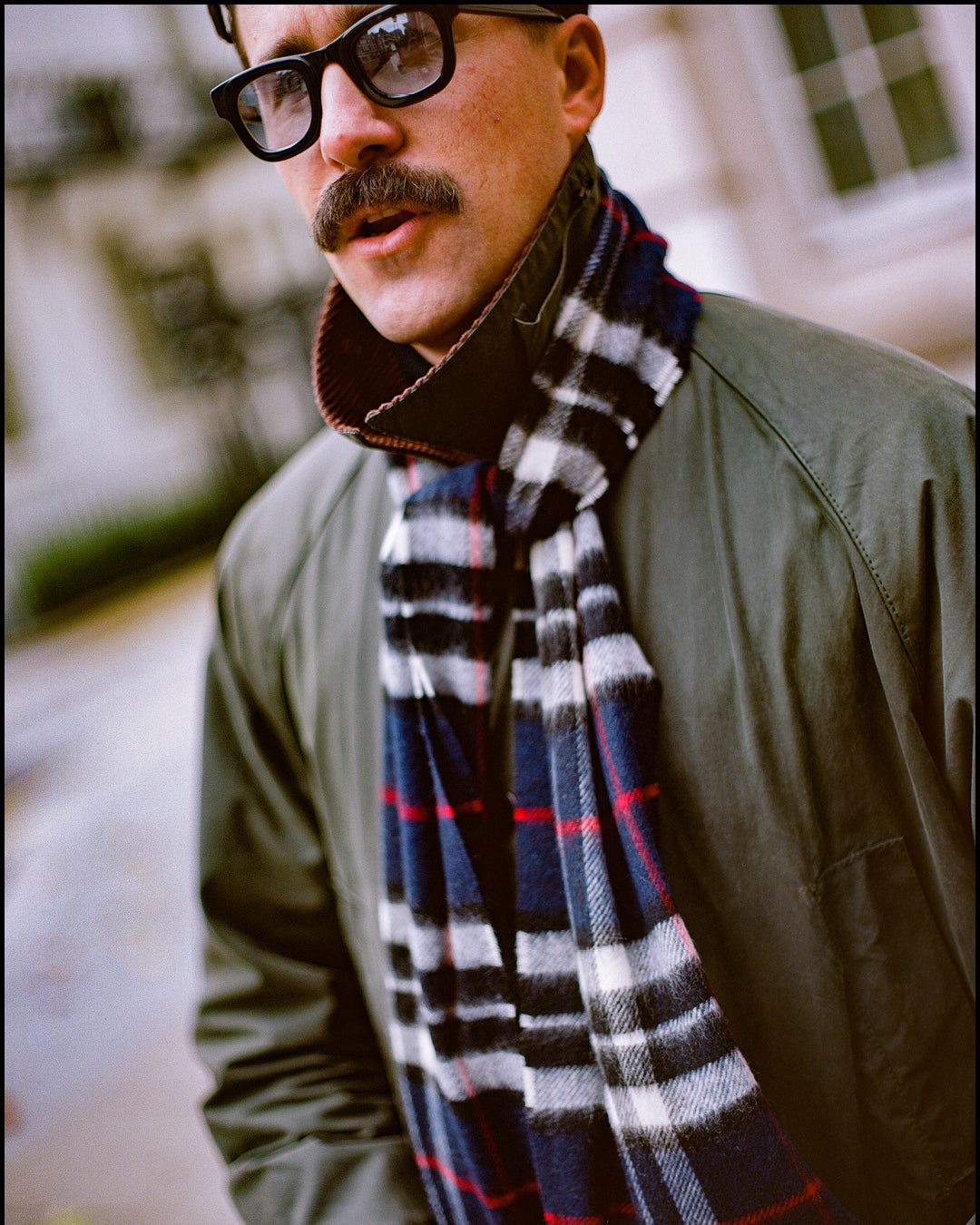 UK Wool Scarf - Highlands Tartan in Navy