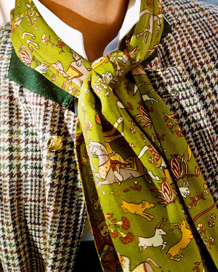 UK Wool and Silk Scarf - Hunters in Olive Green