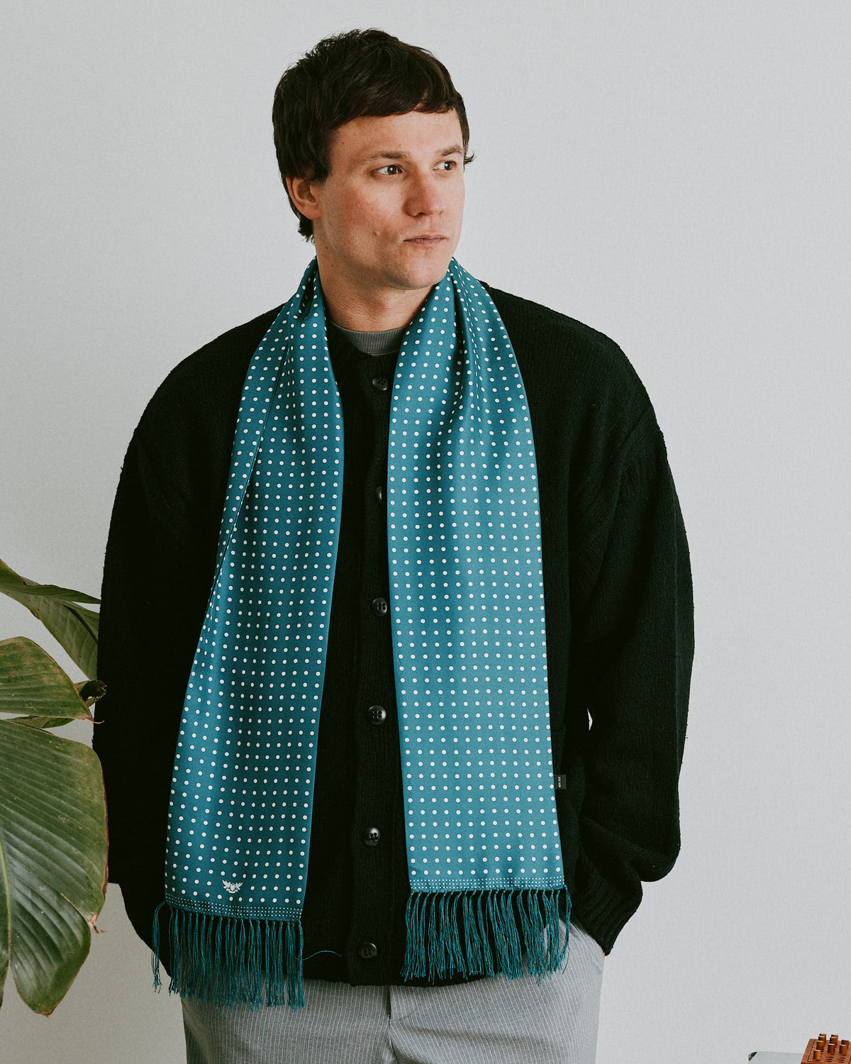 Silk Aviator Scarf - Polka Dot | Teal