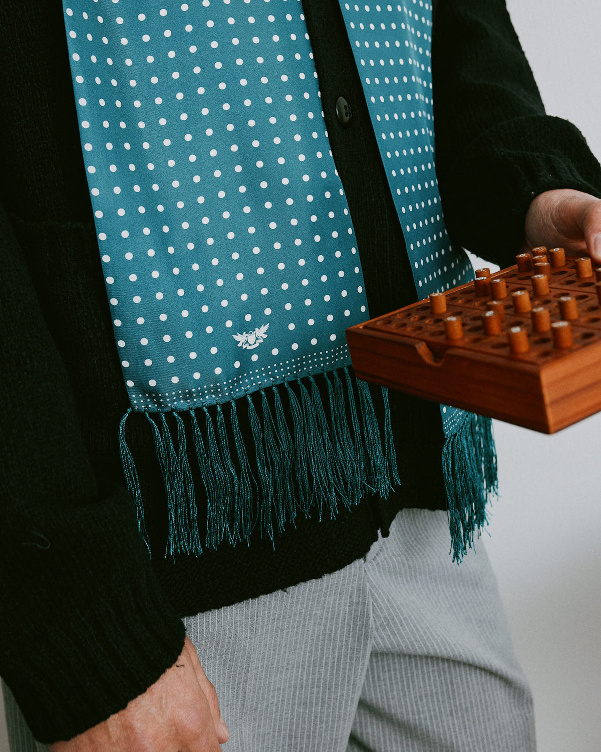 Silk Aviator Scarf - Polka Dot | Teal