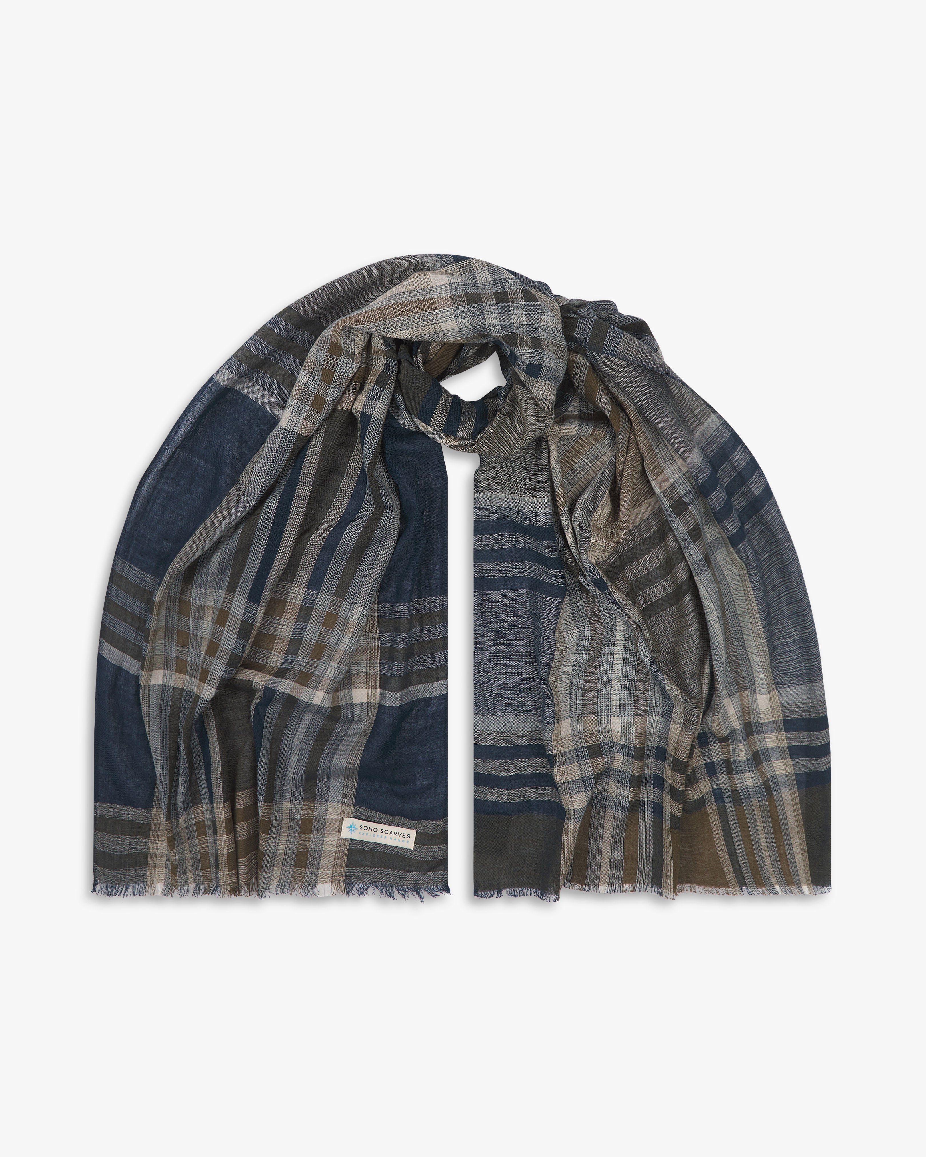 Cotton Scarf in Navy & Olive - The Norgay
