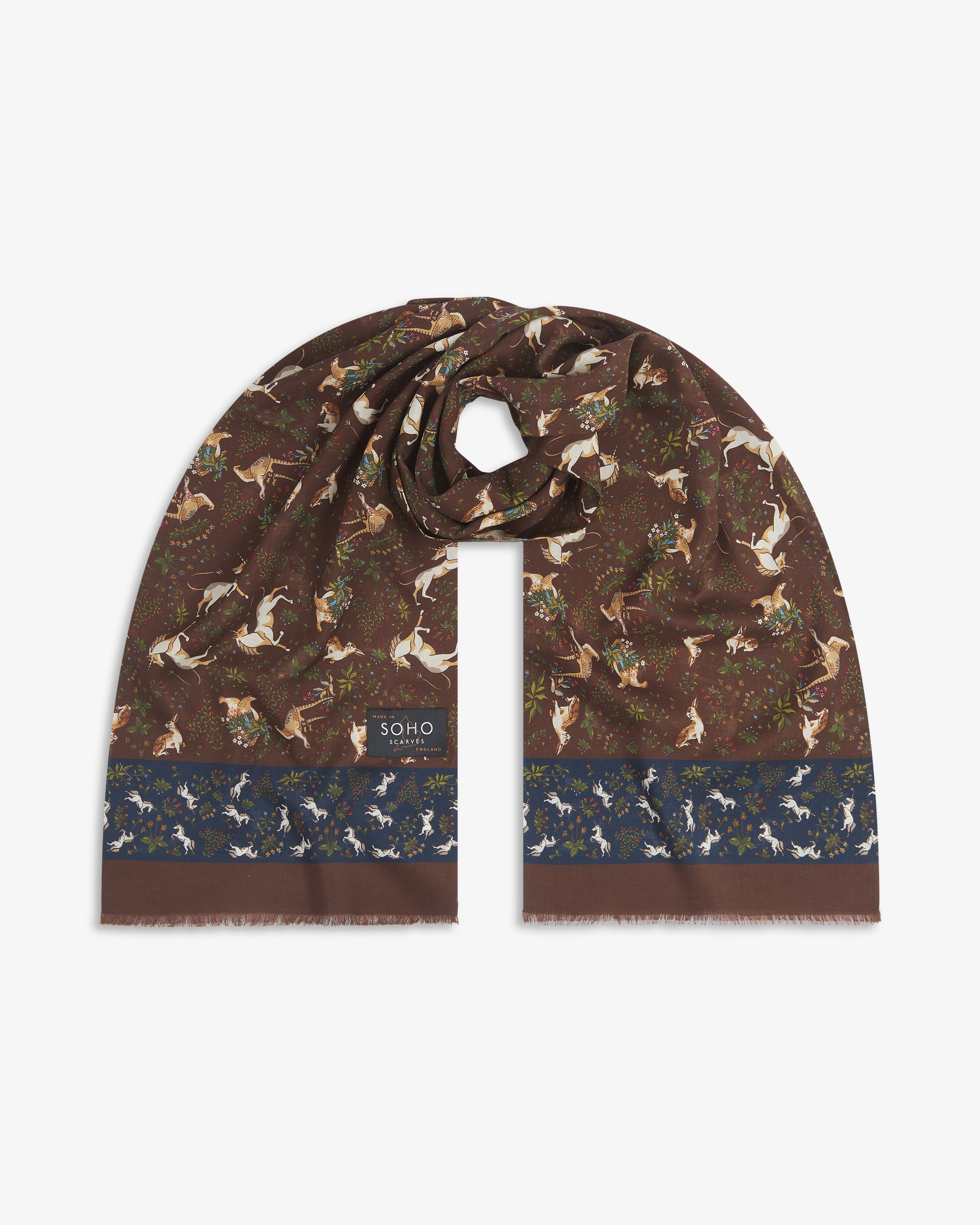 UK Wool and Silk Scarf - Avalon in Hawk & Dark Blue