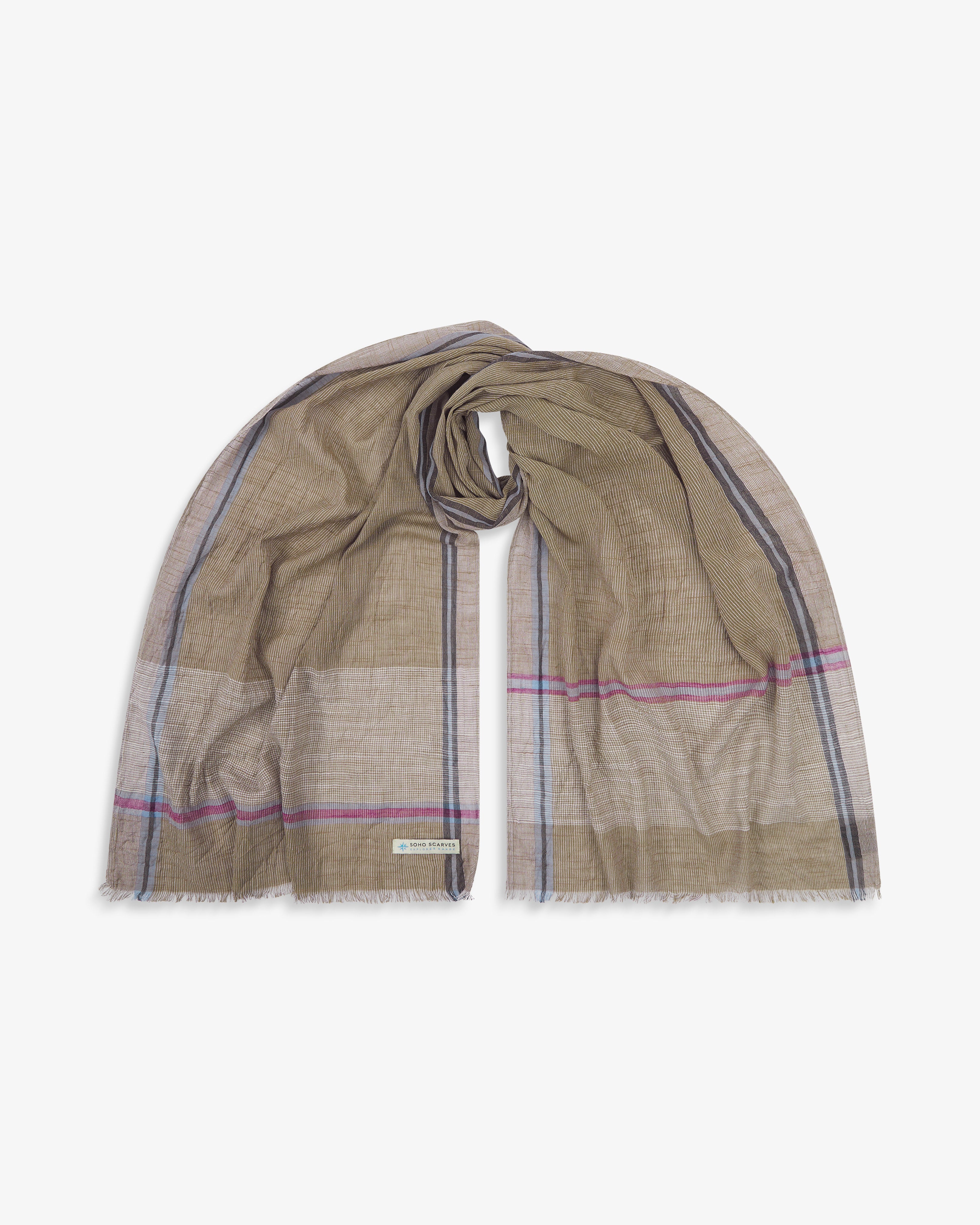 Cotton Scarf in Tan & Red - The Attenborough