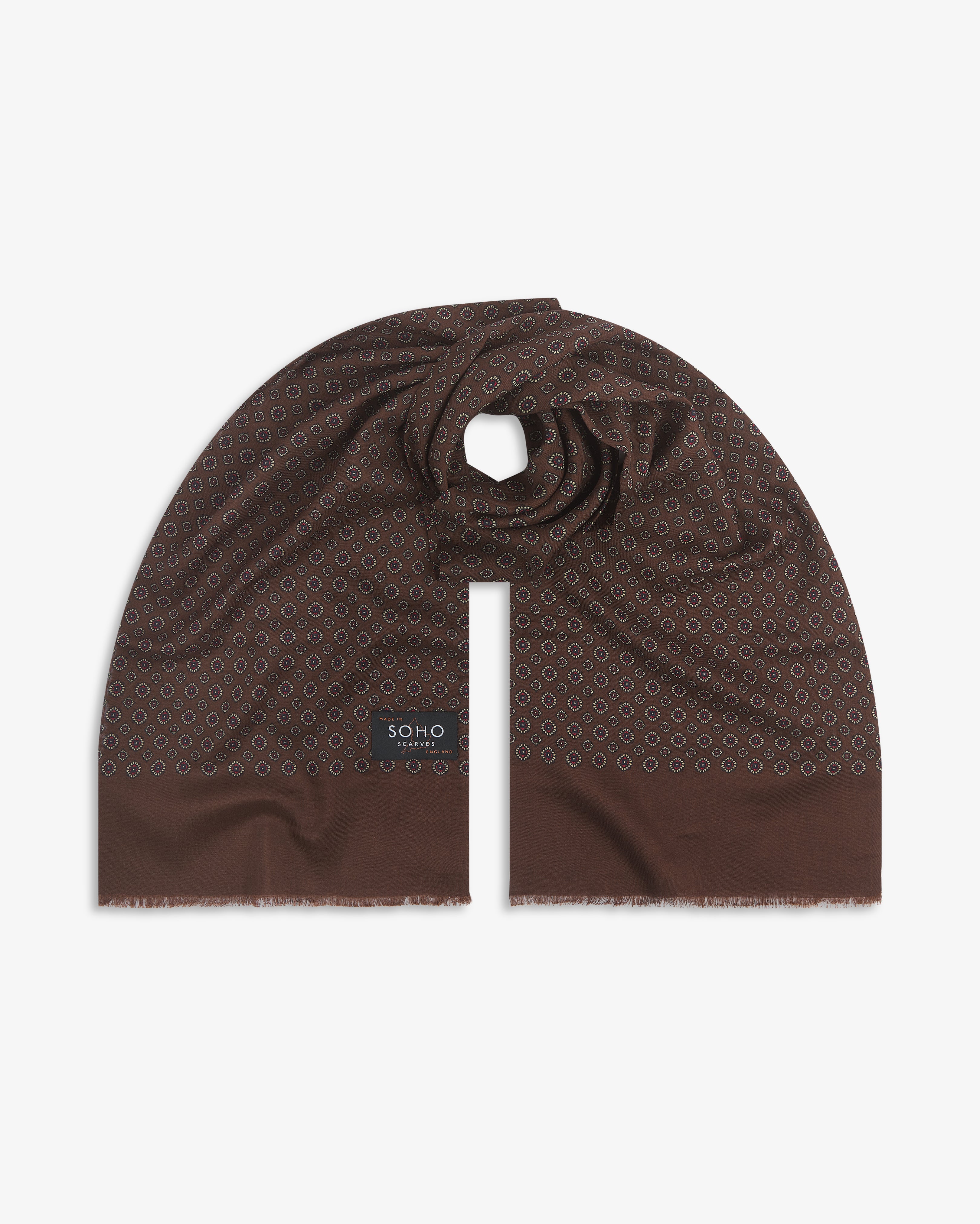 UK Wool and Silk Scarf - Putney in Chocolate & Brick