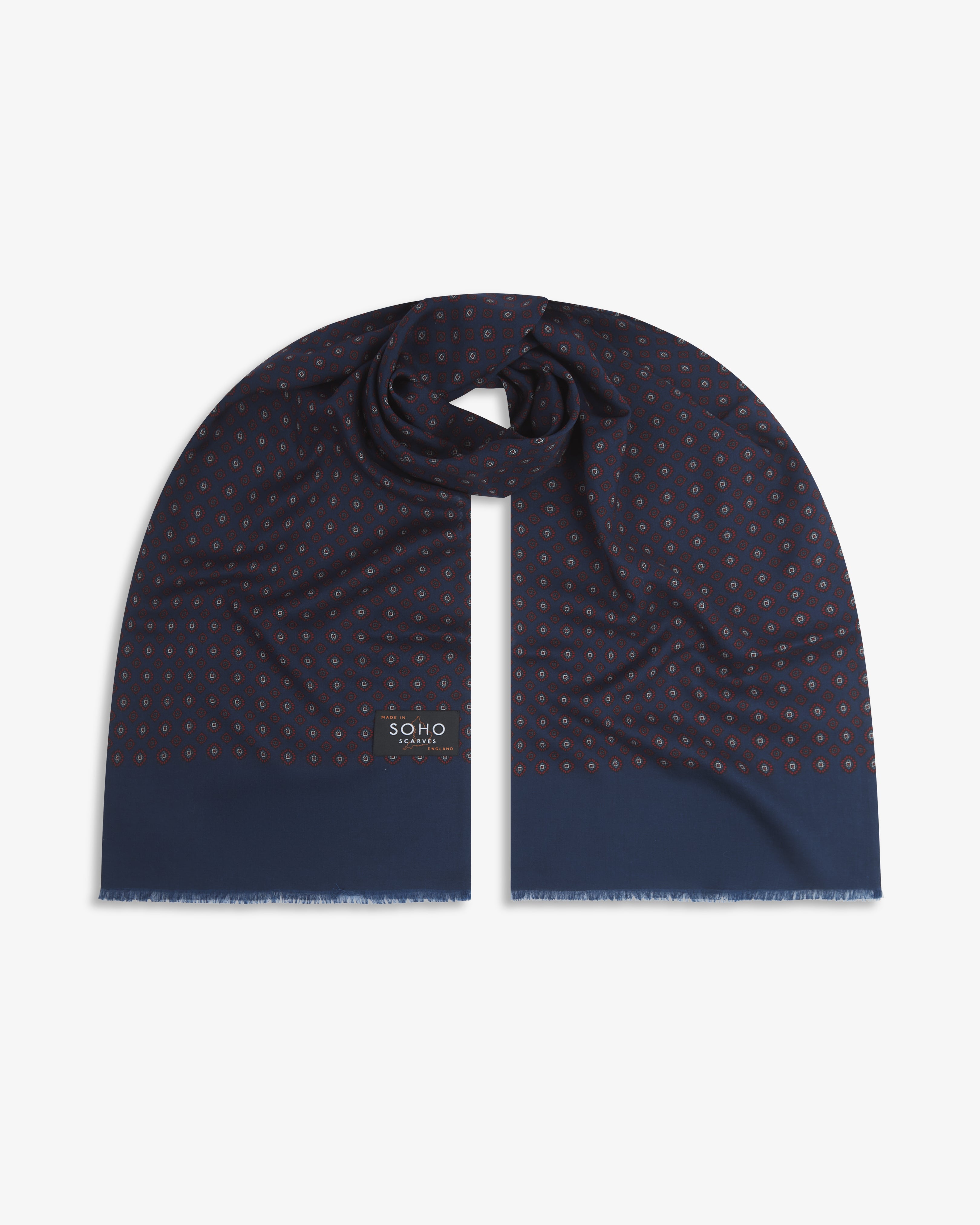 UK Wool and Silk Scarf - Putney in Shadow Blue & Maroon