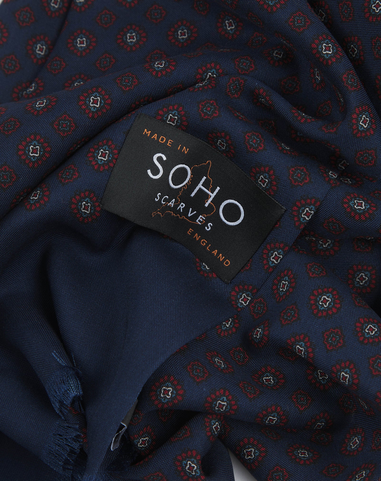 - UK Wool and Silk Scarf - Putney in Shadow Blue & Maroon