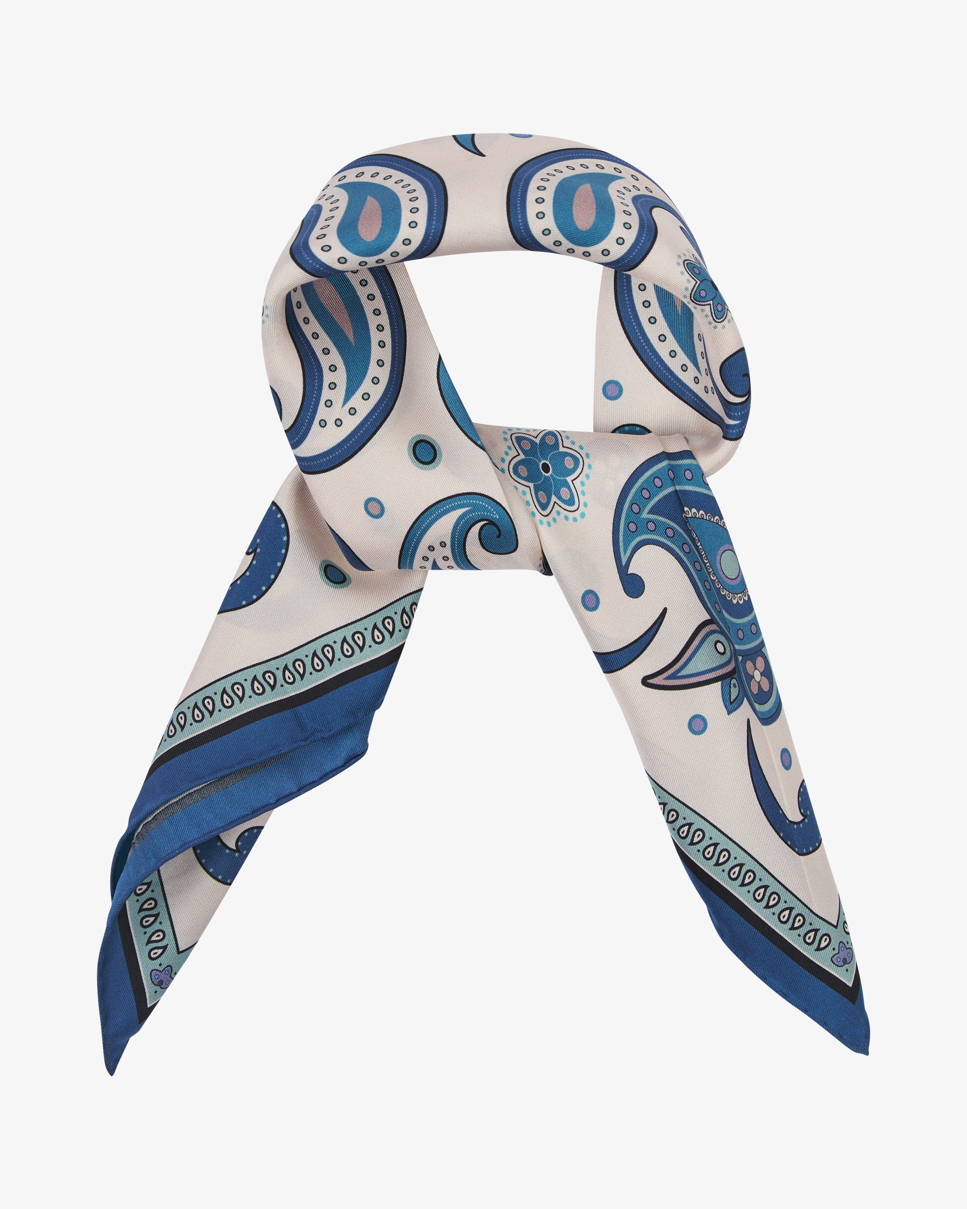 Silk Neckerchief - Belgravia in Cream & Blue