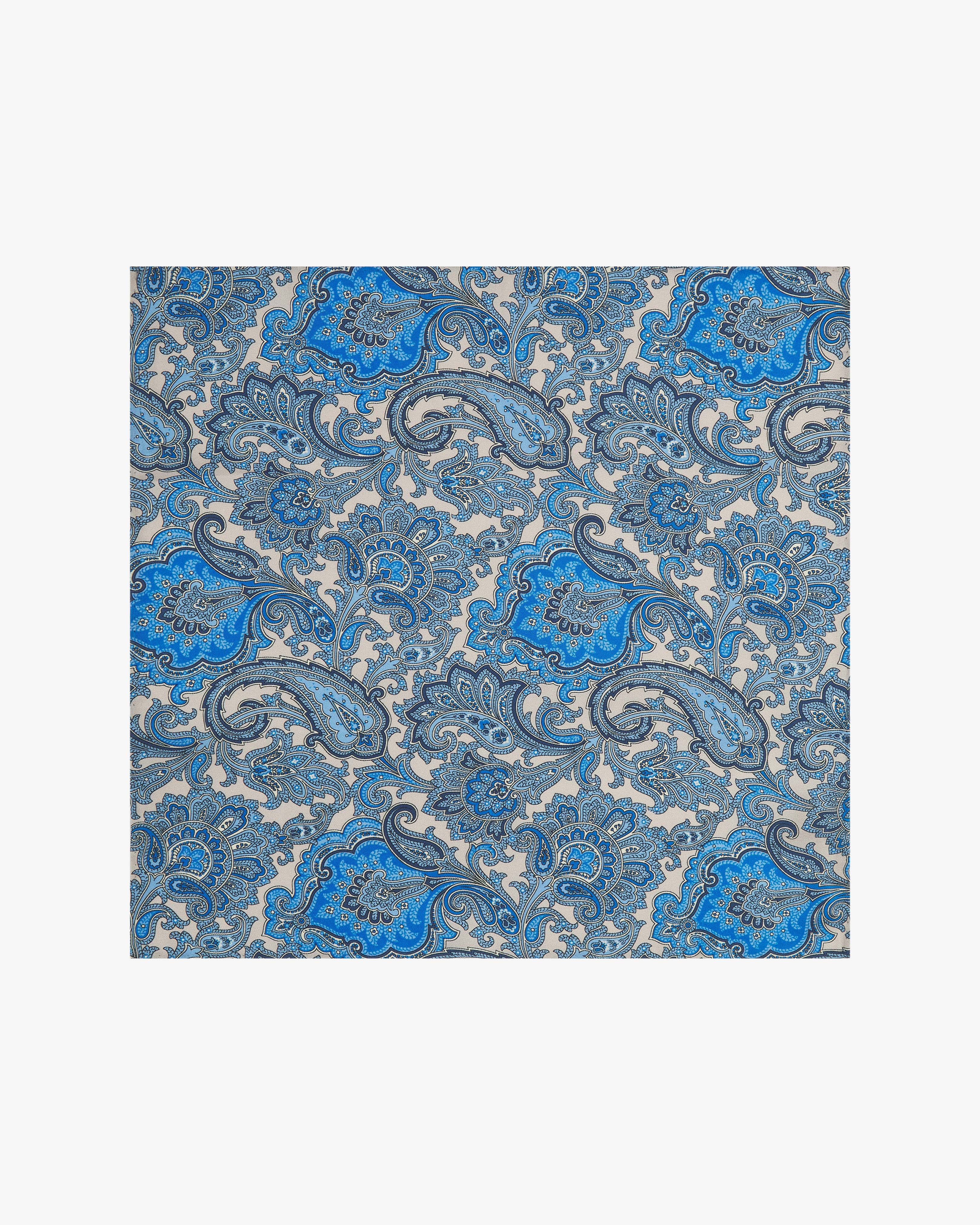 Mens Silk Pocket Square in Blue Paisley - The Piccadilly