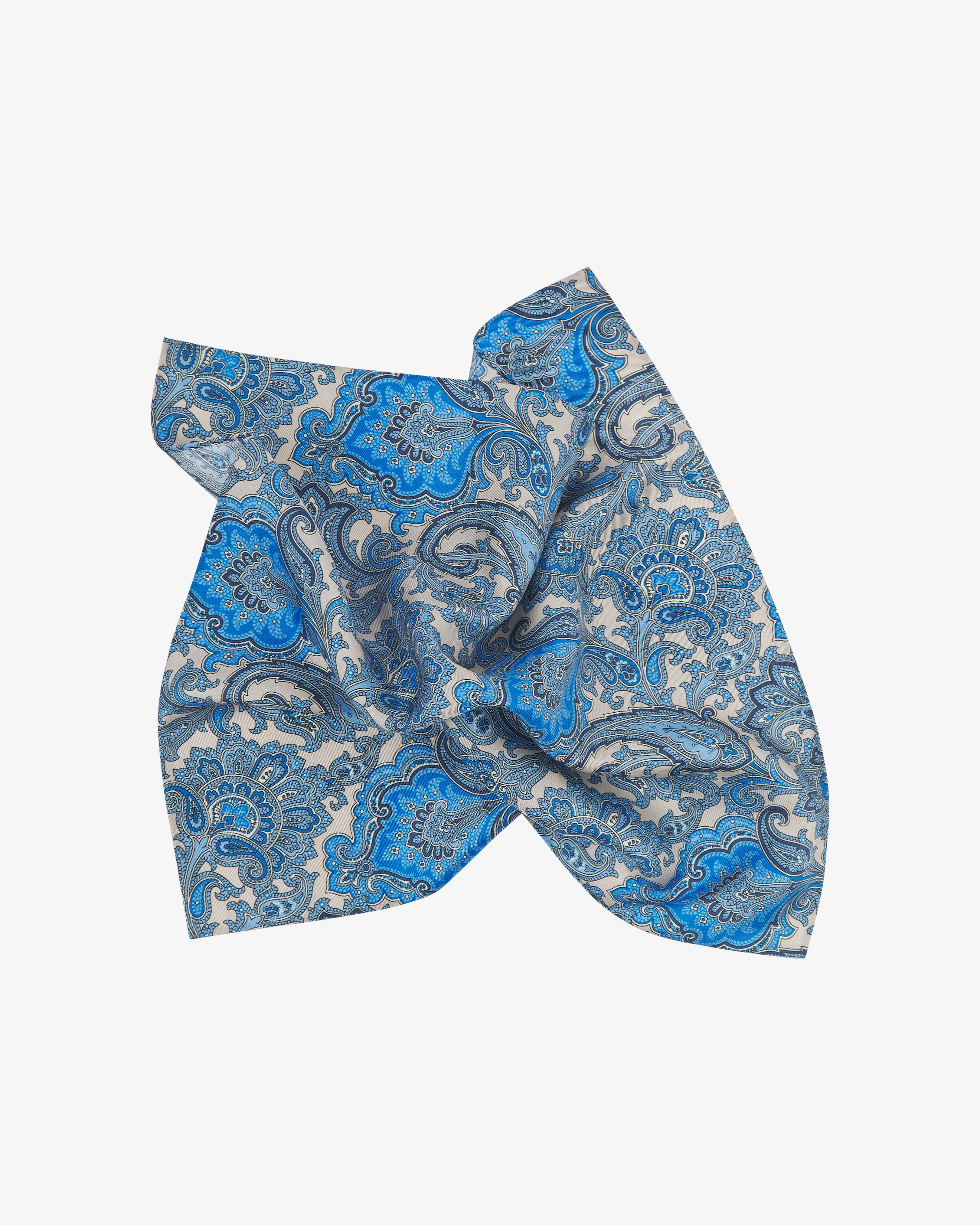 Mens Silk Pocket Square in Blue Paisley - The Piccadilly