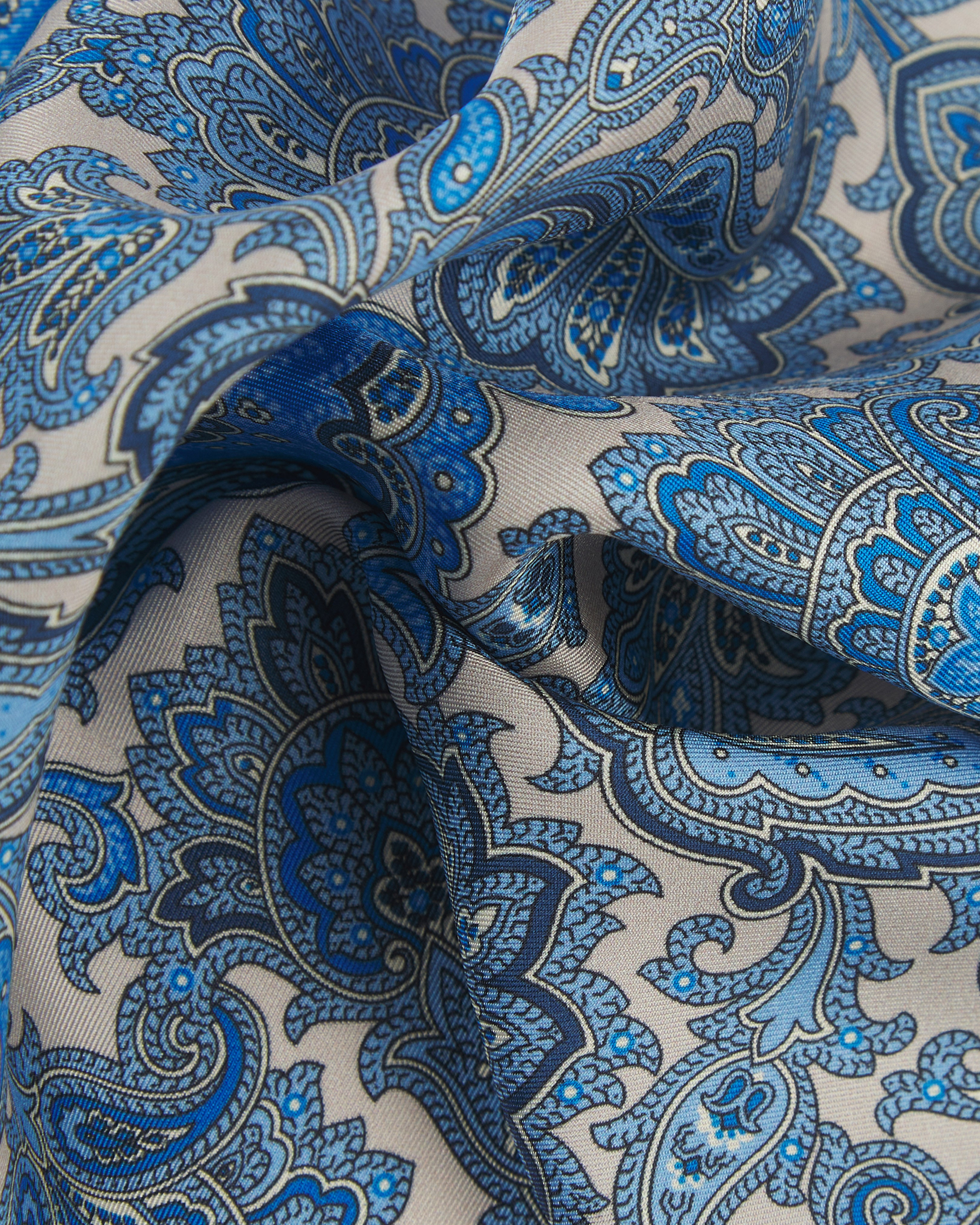 Mens Silk Pocket Square in Blue Paisley - The Piccadilly