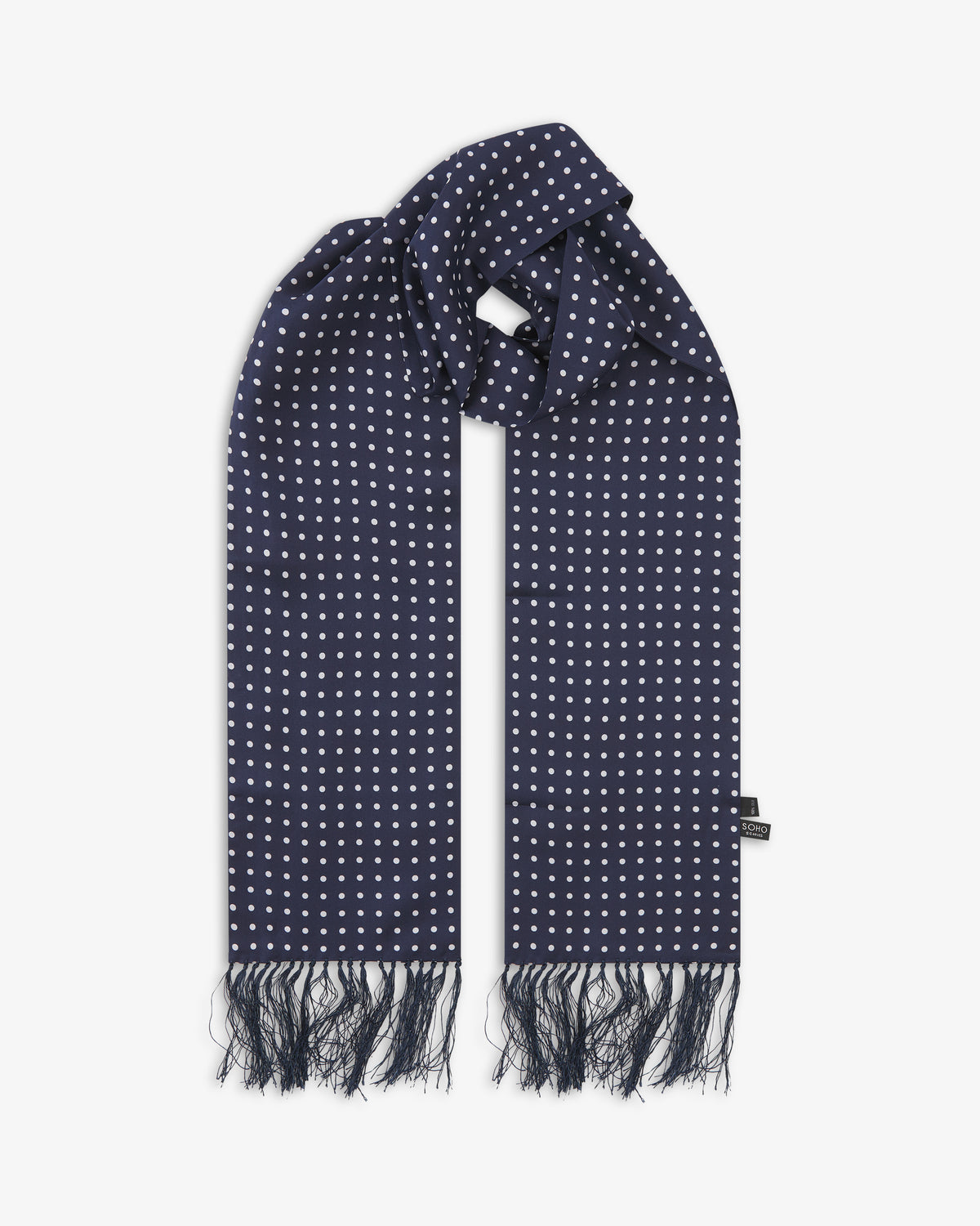ネイビー＆ホワイトドットのシルクアビエータースカーフ | Soho Scarves