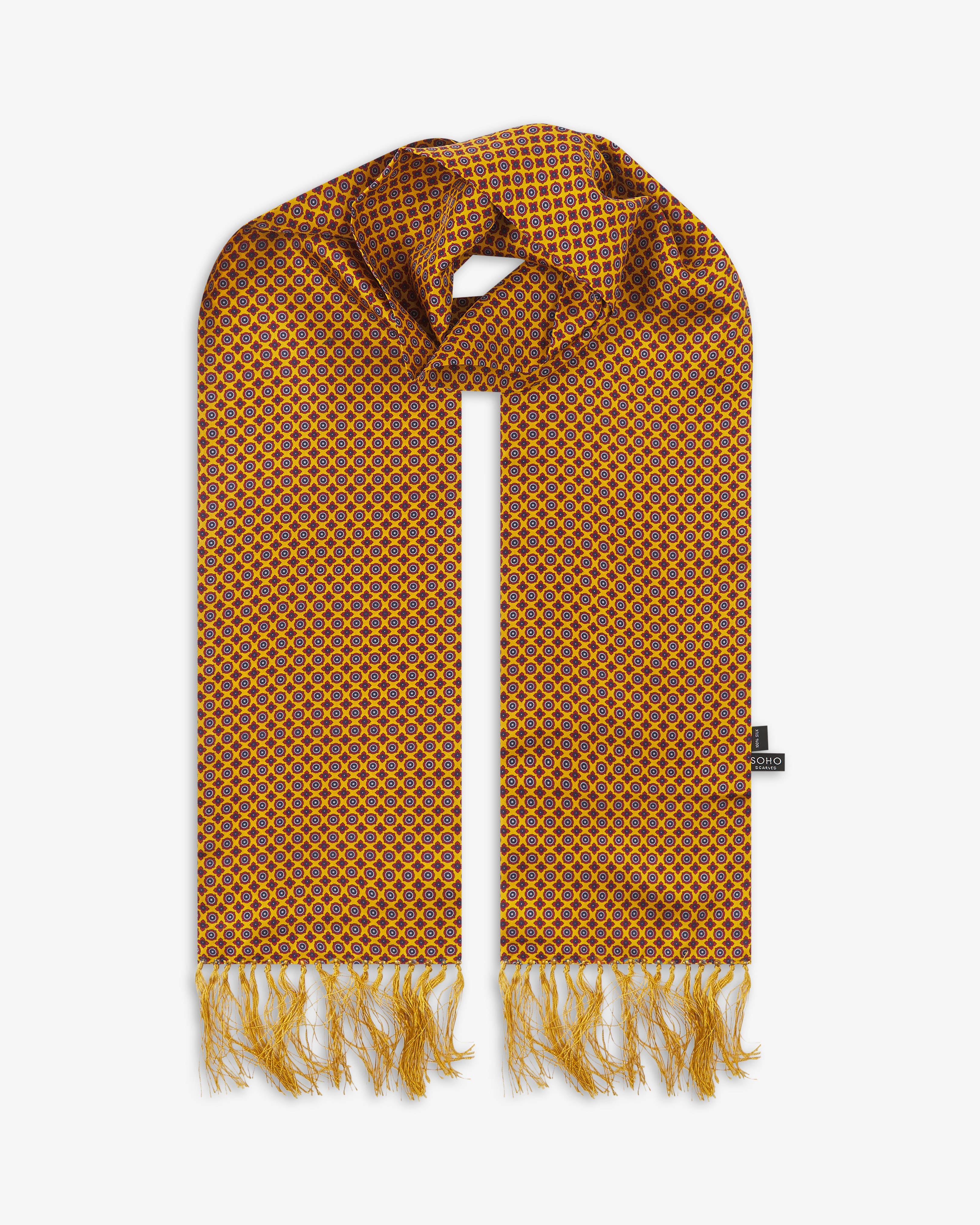 Men's Silk Aviator Scarf in Geometric Pattern - The Toshima Aviator