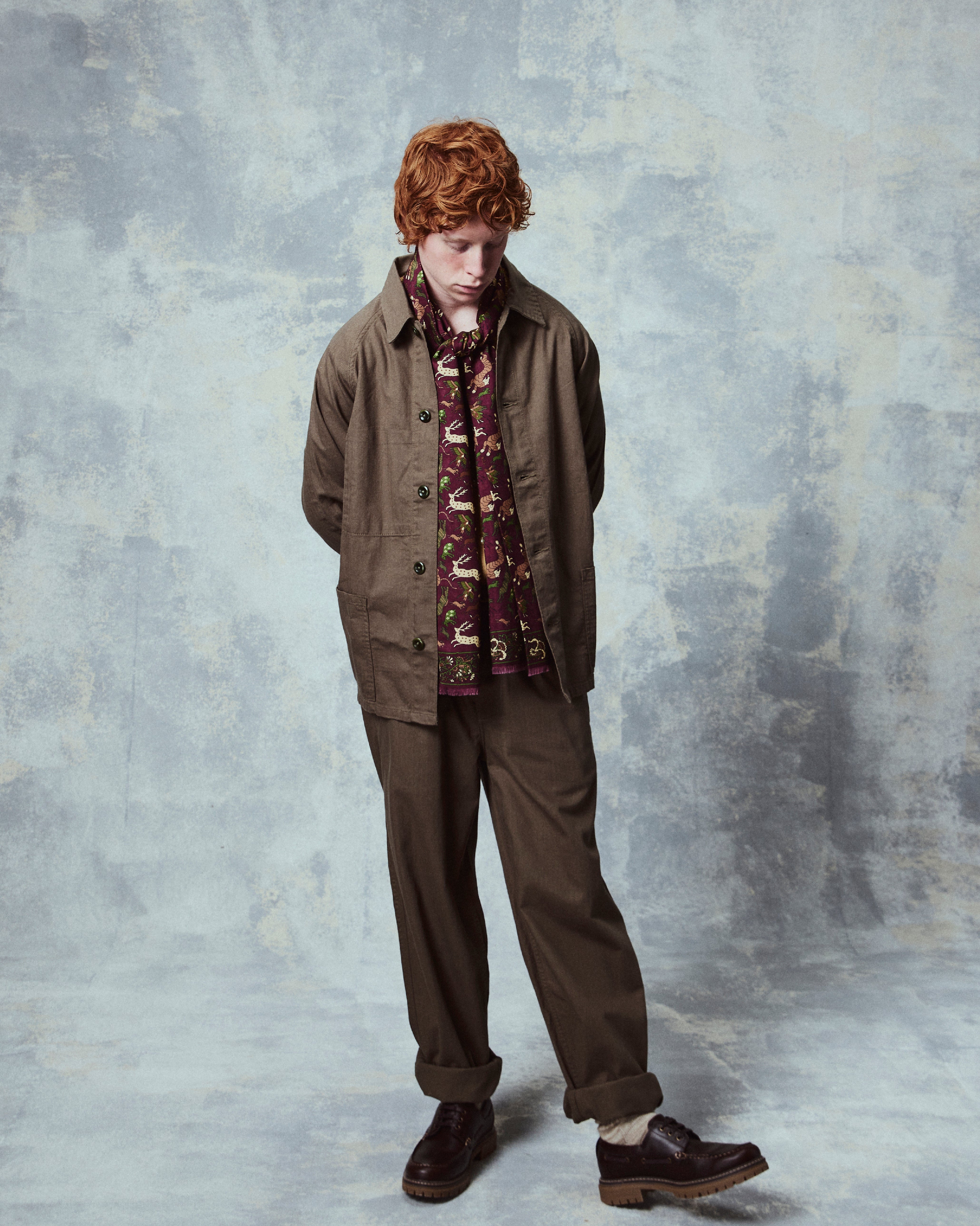 UK Wool and Silk Scarf - Woodland Creatures in Burgundy