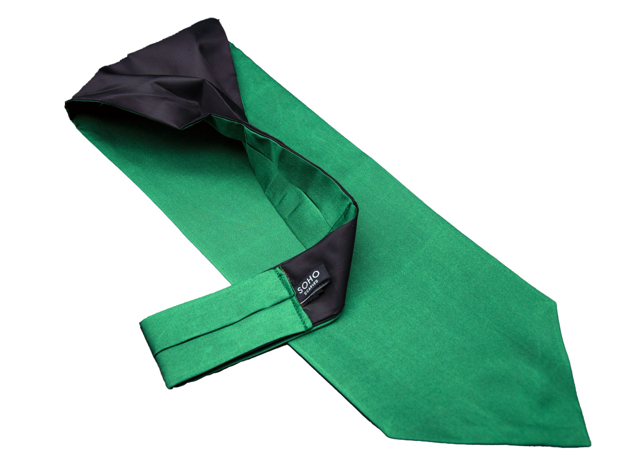 Green 'Ibiza' single pointed Ascot tie arranged diagonally with wide point in foreground.