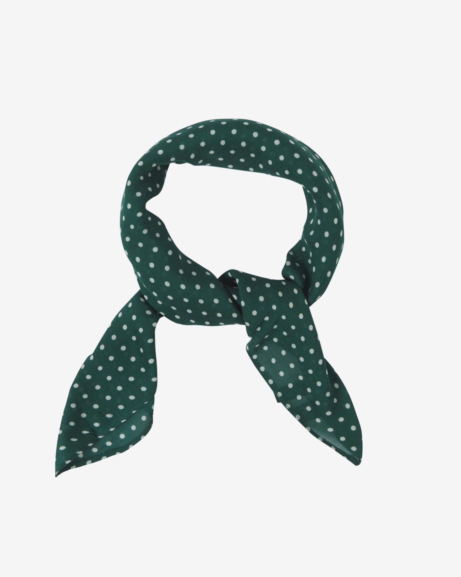 The Westminster Racing Green bandana knotted into a loop, showing the attractive white polka dot pattern against a racing green ground.
