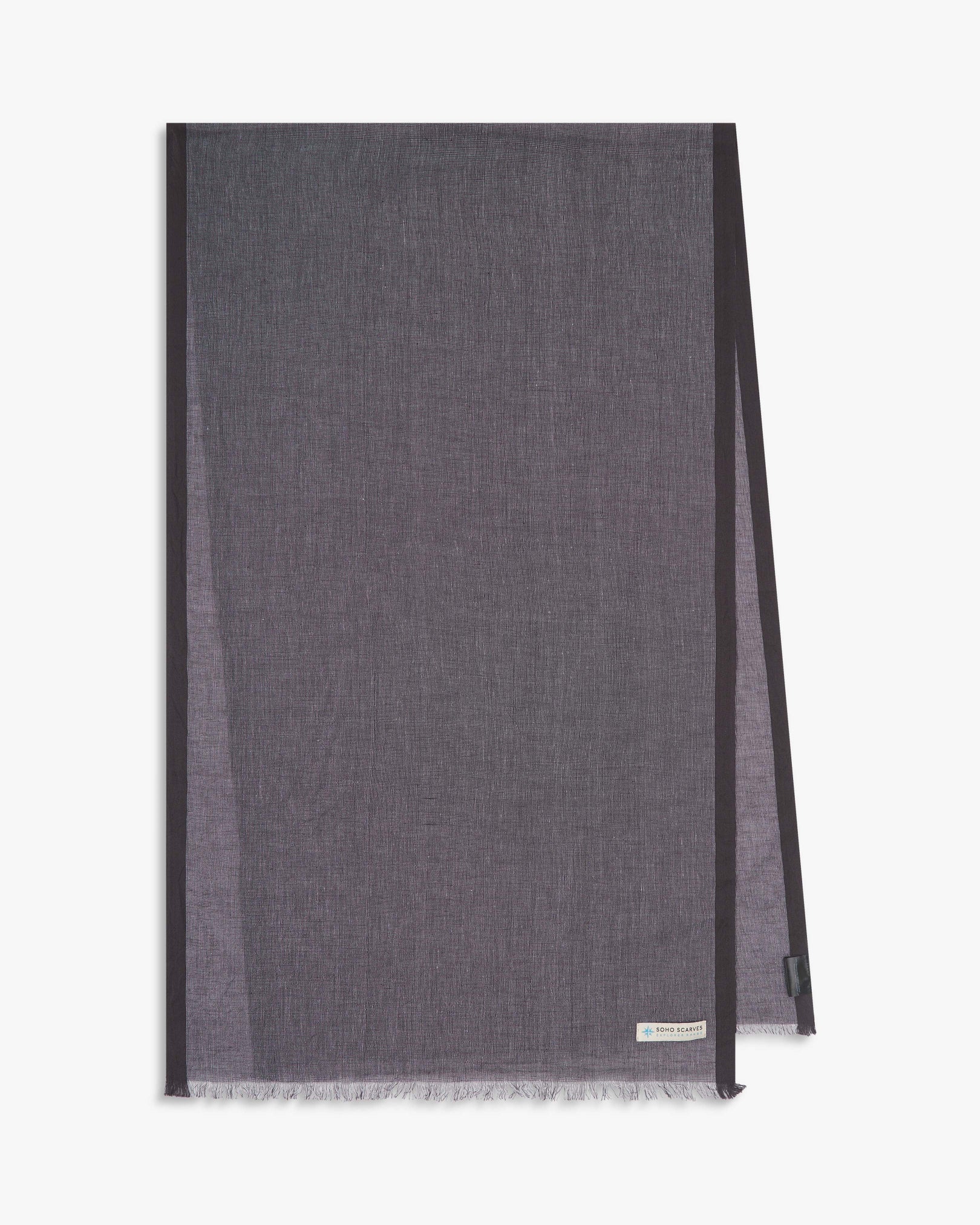 The 'Messner' scarf arranged in a rectangle shape, clearly showing the scarf dimensions, check proportions and SOHO Scarves branding logo.