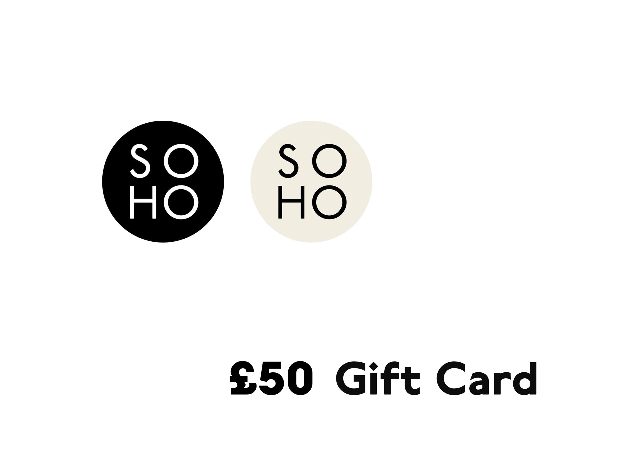 Generic graphic of SOHO Scarves gift card representing 50 GBP.