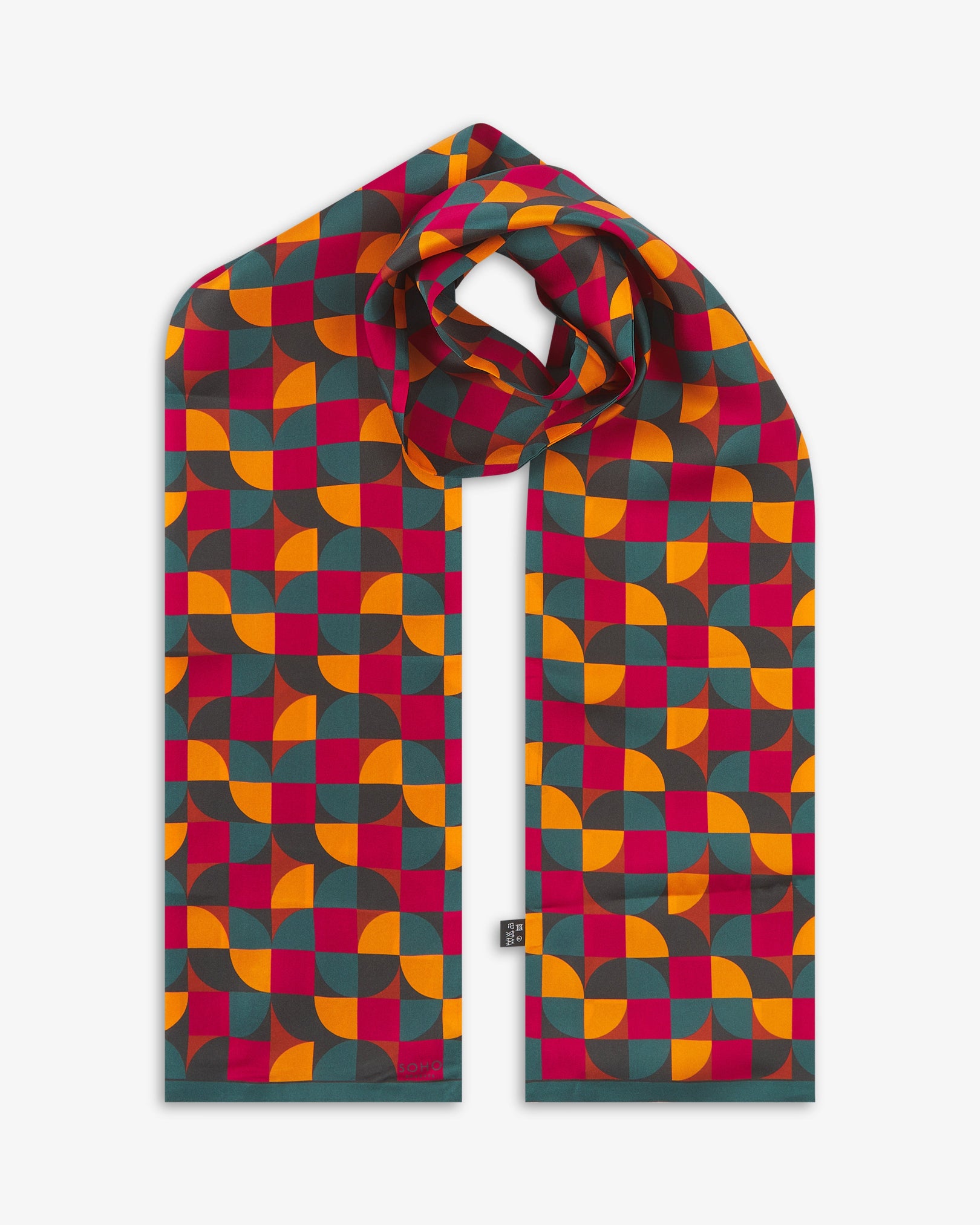 The 'Stuttgart' Bauhaus-inspired silk scarf knotted and looped against a white background.