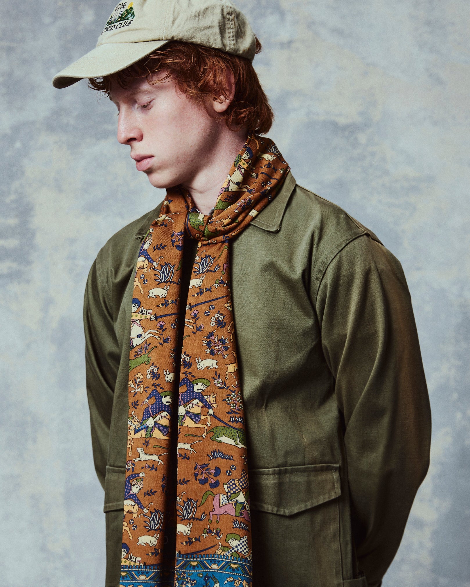 UK Wool and Silk Scarf - Hunters in Dull Gold