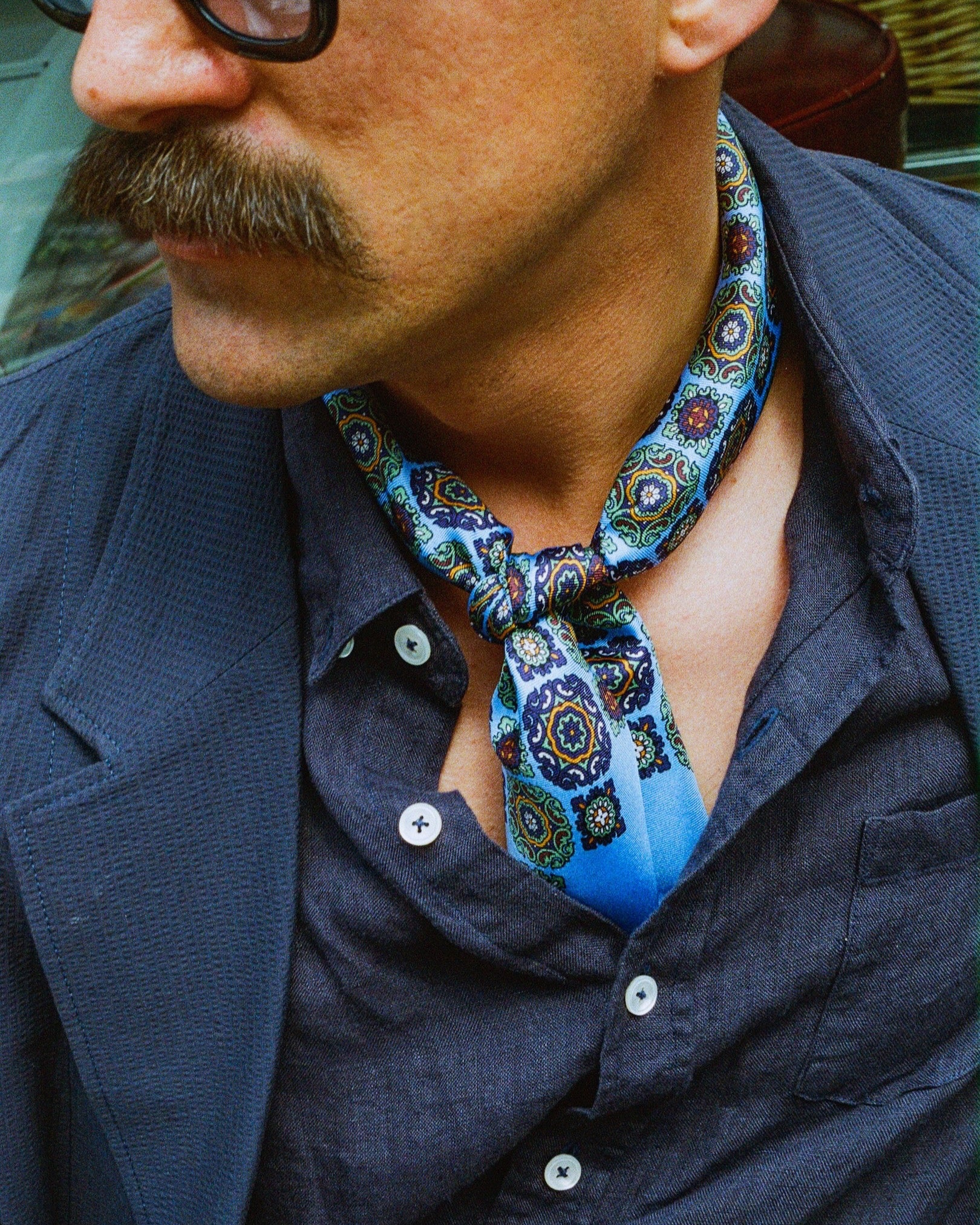 Silk Bohemian Neckerchief - Fitzrovia in Leyland Blue
