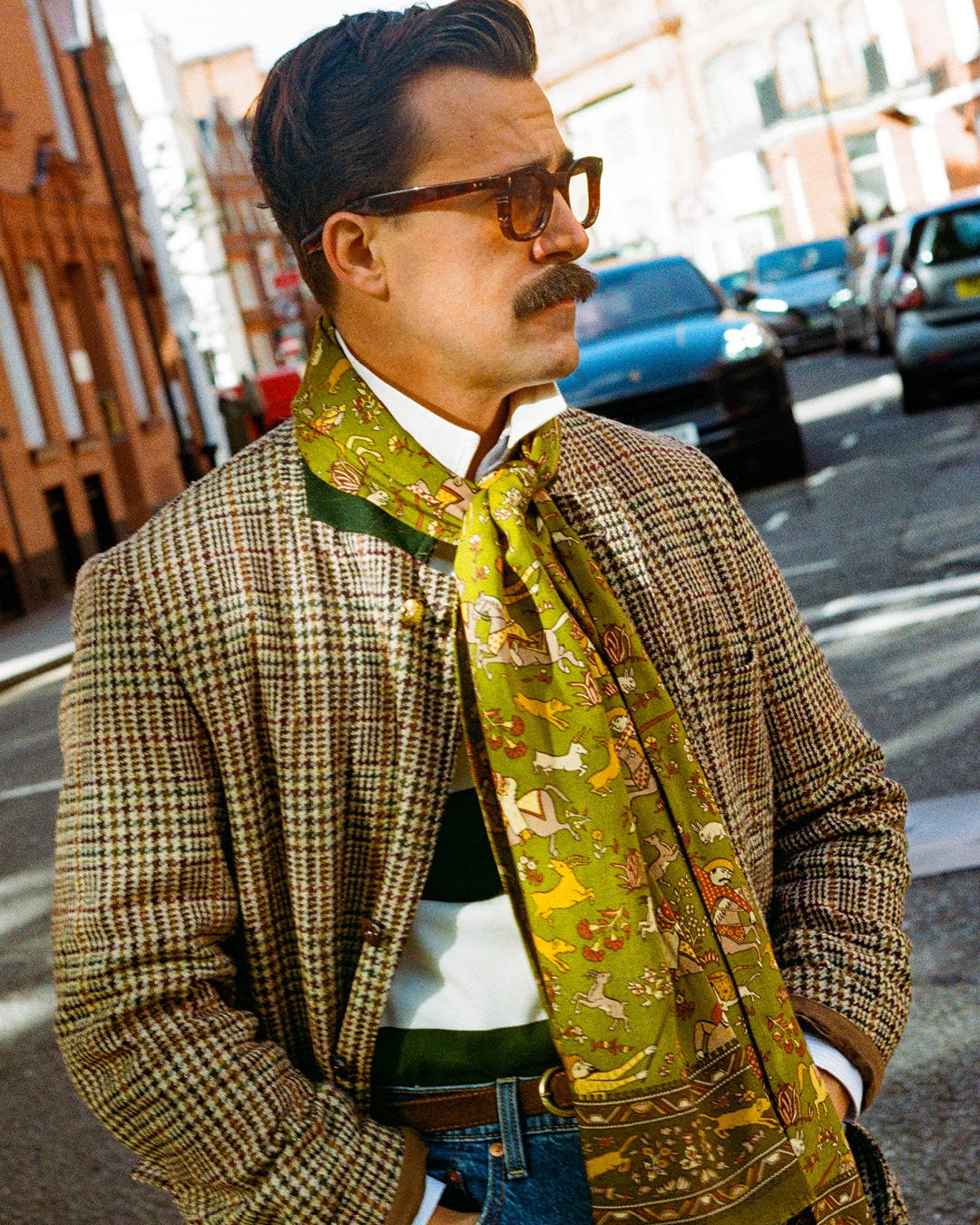 UK Wool and Silk Scarf - Hunters in Olive Green