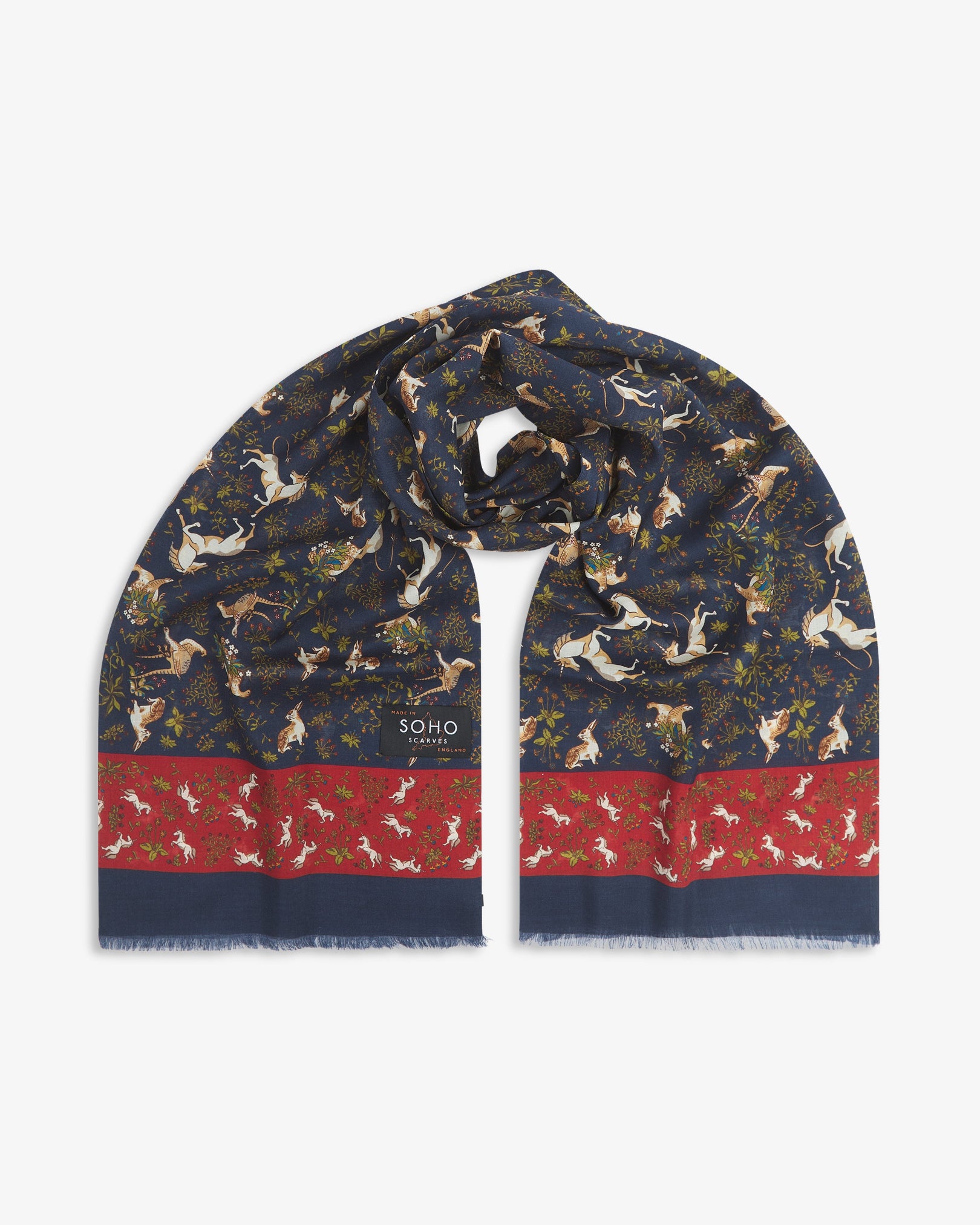 - UK Wool and Silk Scarf - Avalon in Dark Blue & Rust