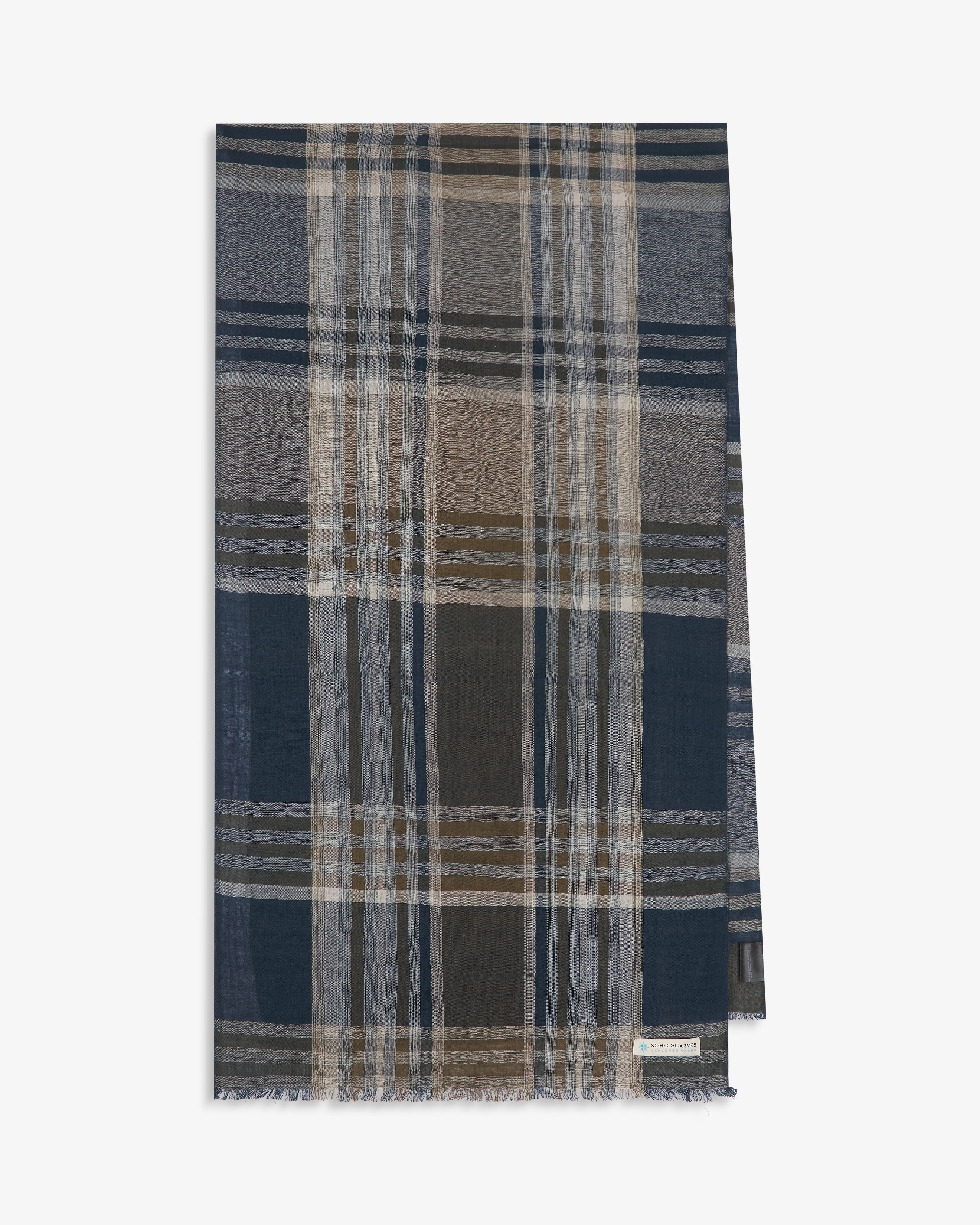 Cotton Scarf in Navy & Olive - The Norgay