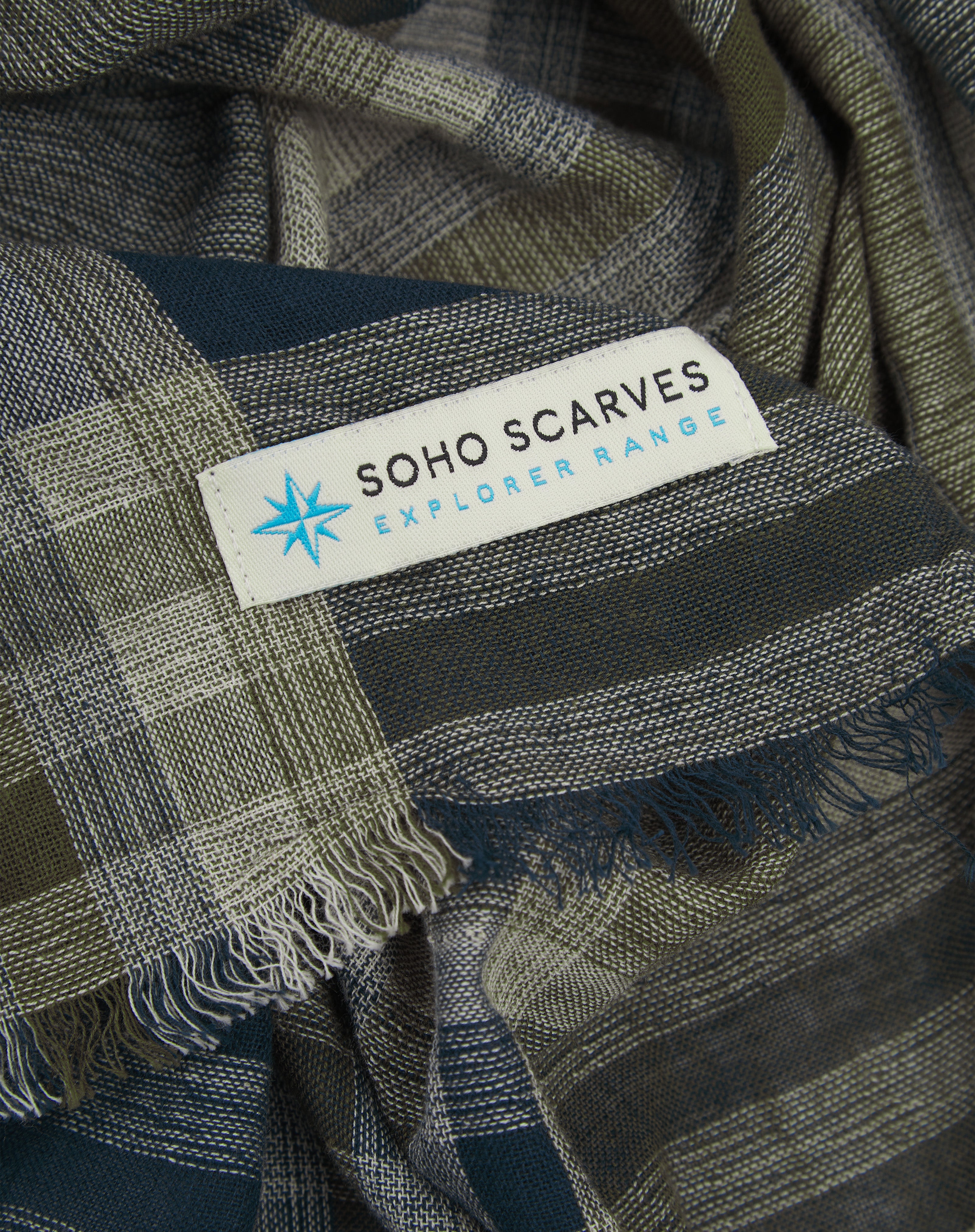 Cotton Scarf in Navy & Olive - The Norgay