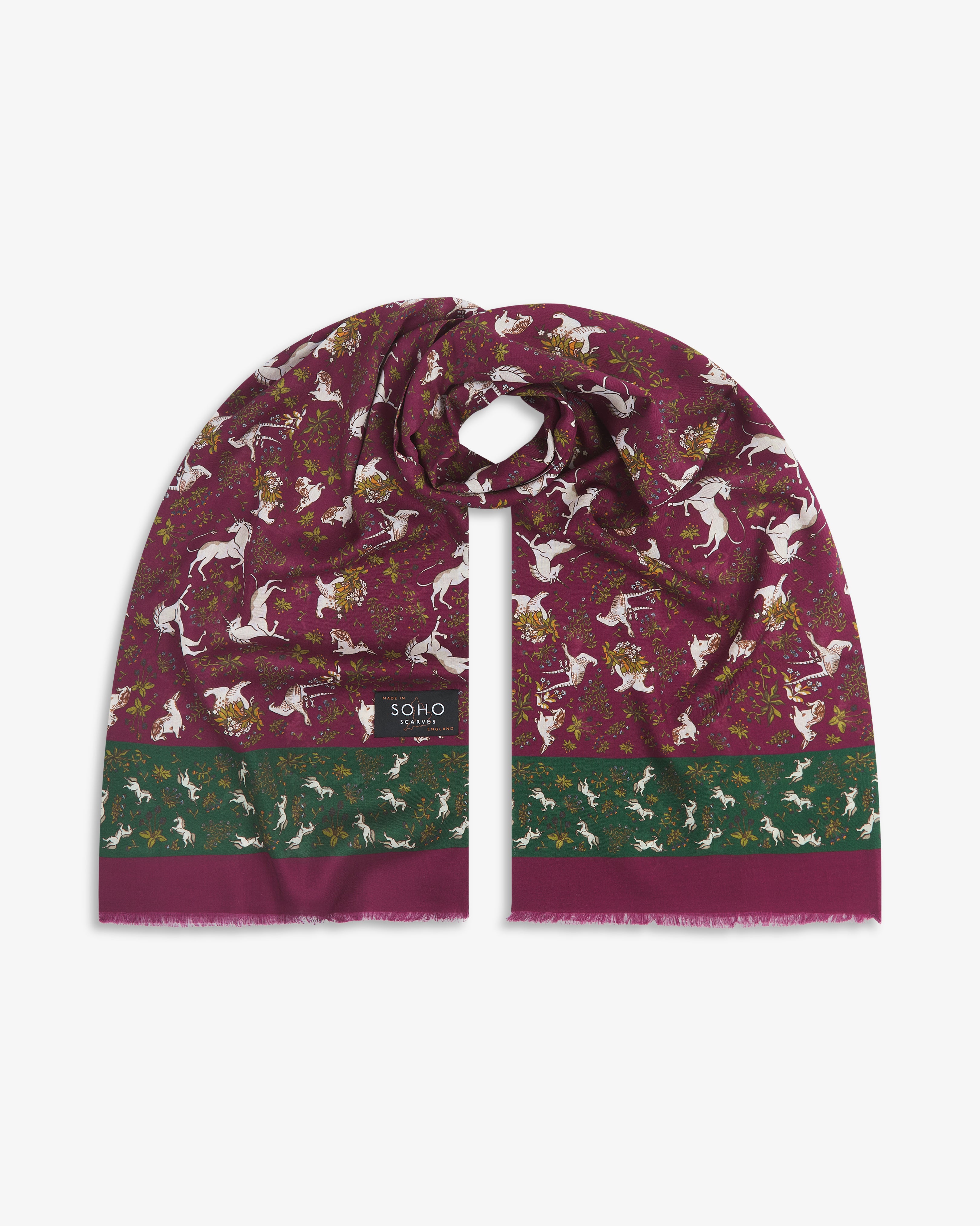 UK Wool and Silk Scarf - Avalon in Wine & Ivy