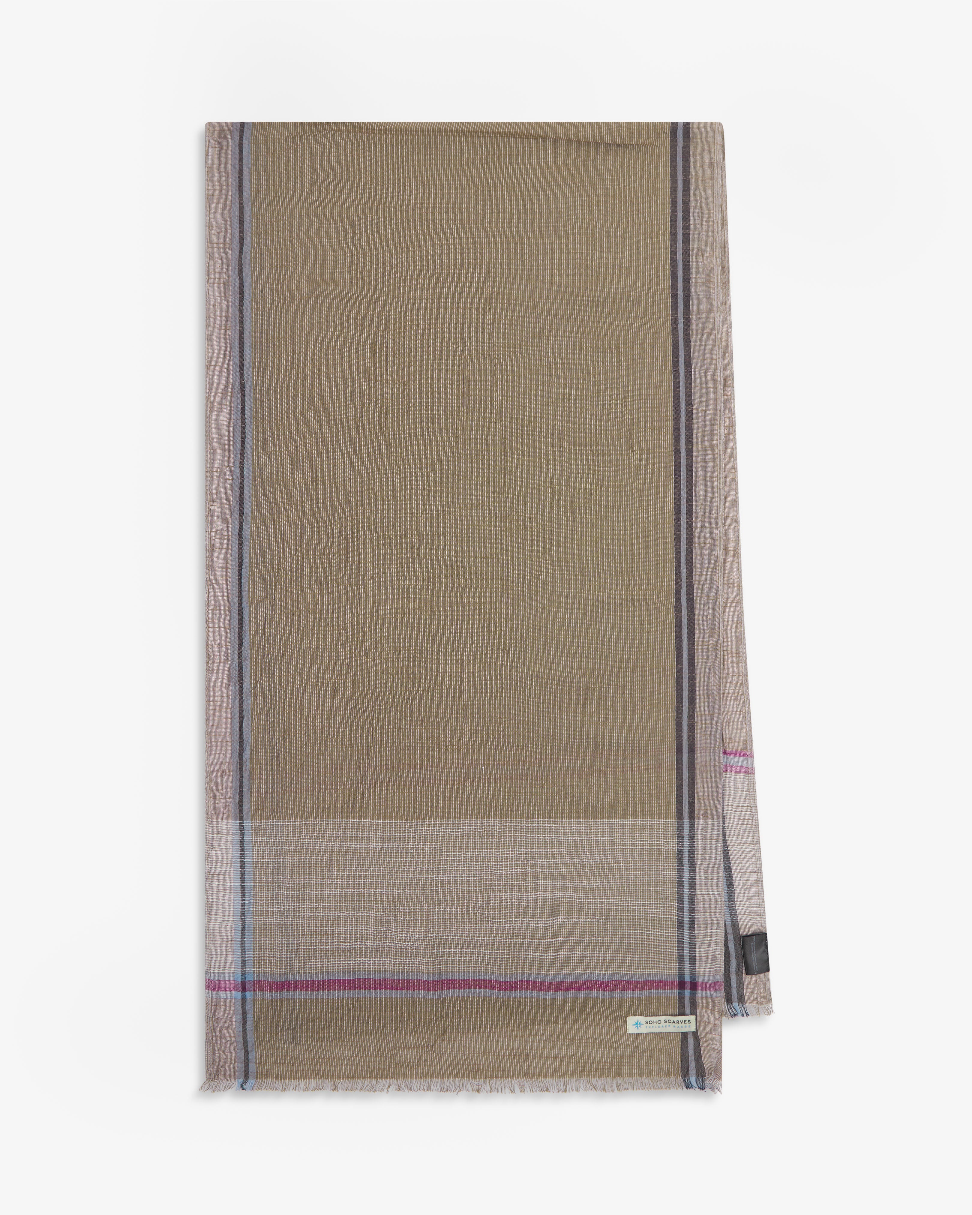 Cotton Scarf in Tan & Red - The Attenborough