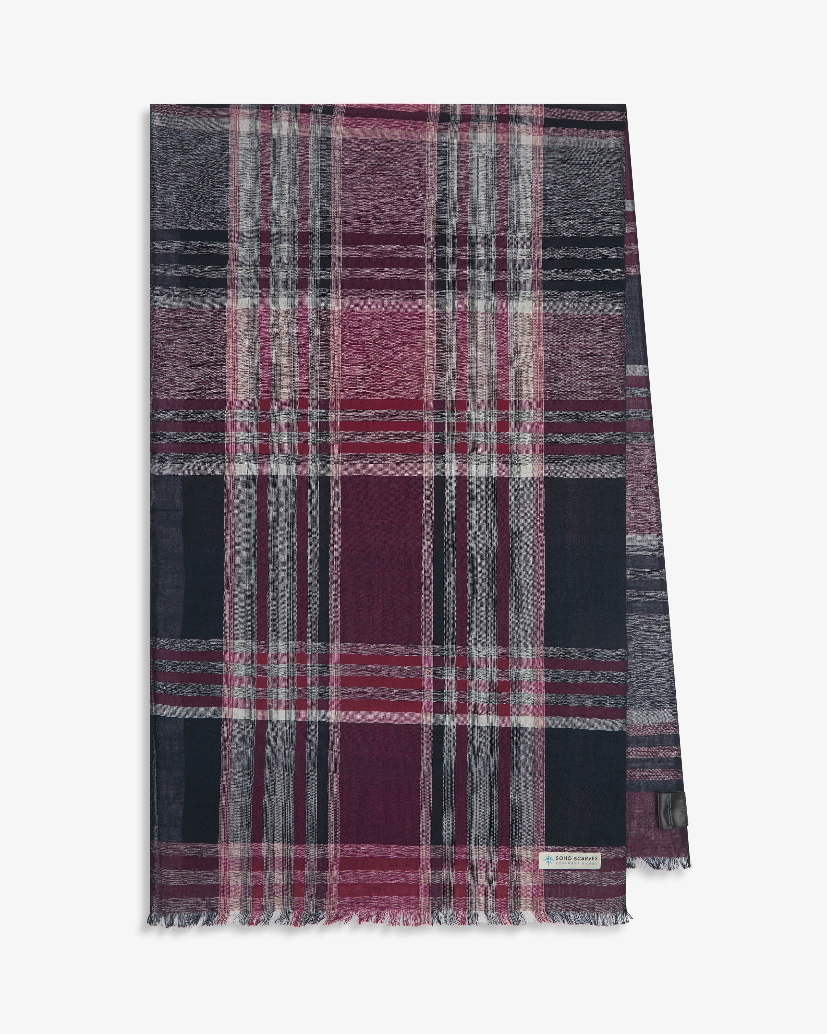 Cotton Scarf in Navy, Red & Grey - The Hillary