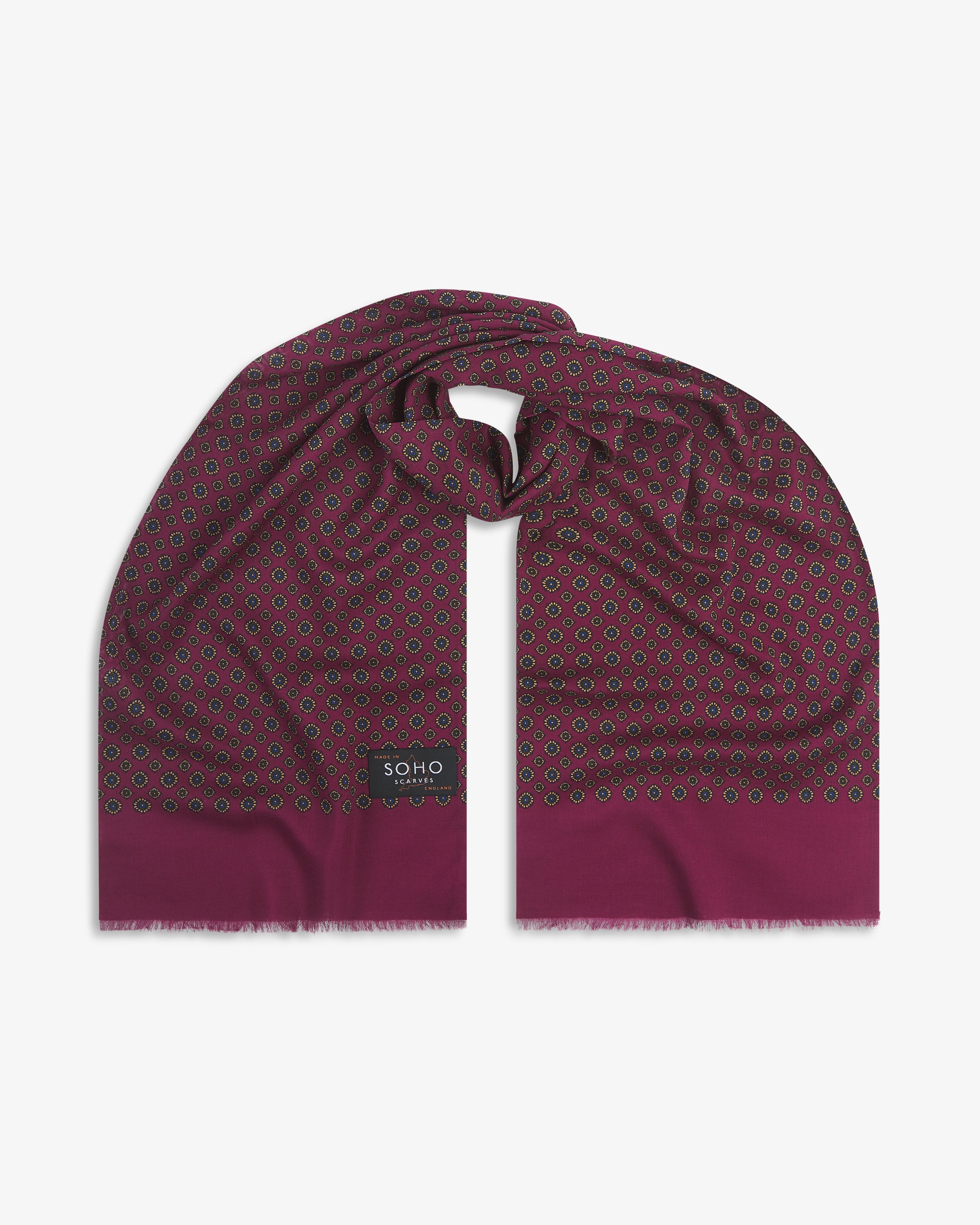 UK Wool and Silk Scarf - Putney in Magenta & Royal Blue