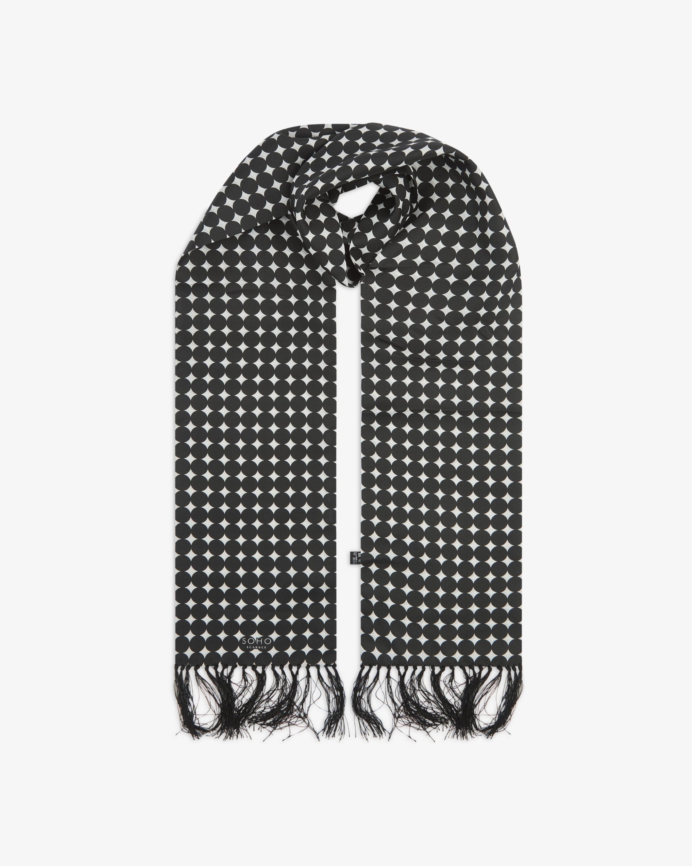 Men's Silk Aviator Scarf in Black & White Spots - The Grant
