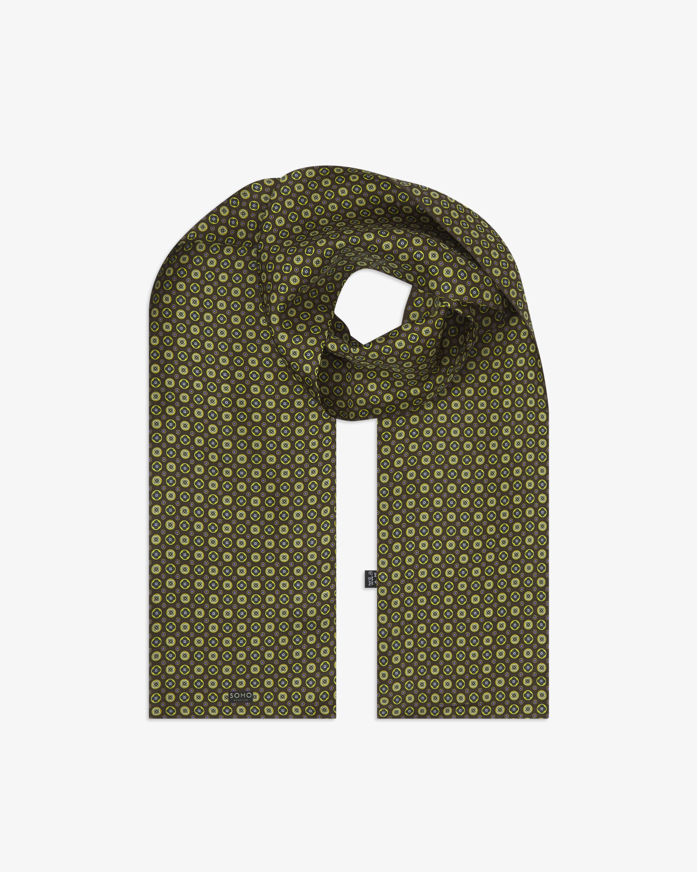 Men's Silk Scarf - Geometric Pattern - Toshima Green