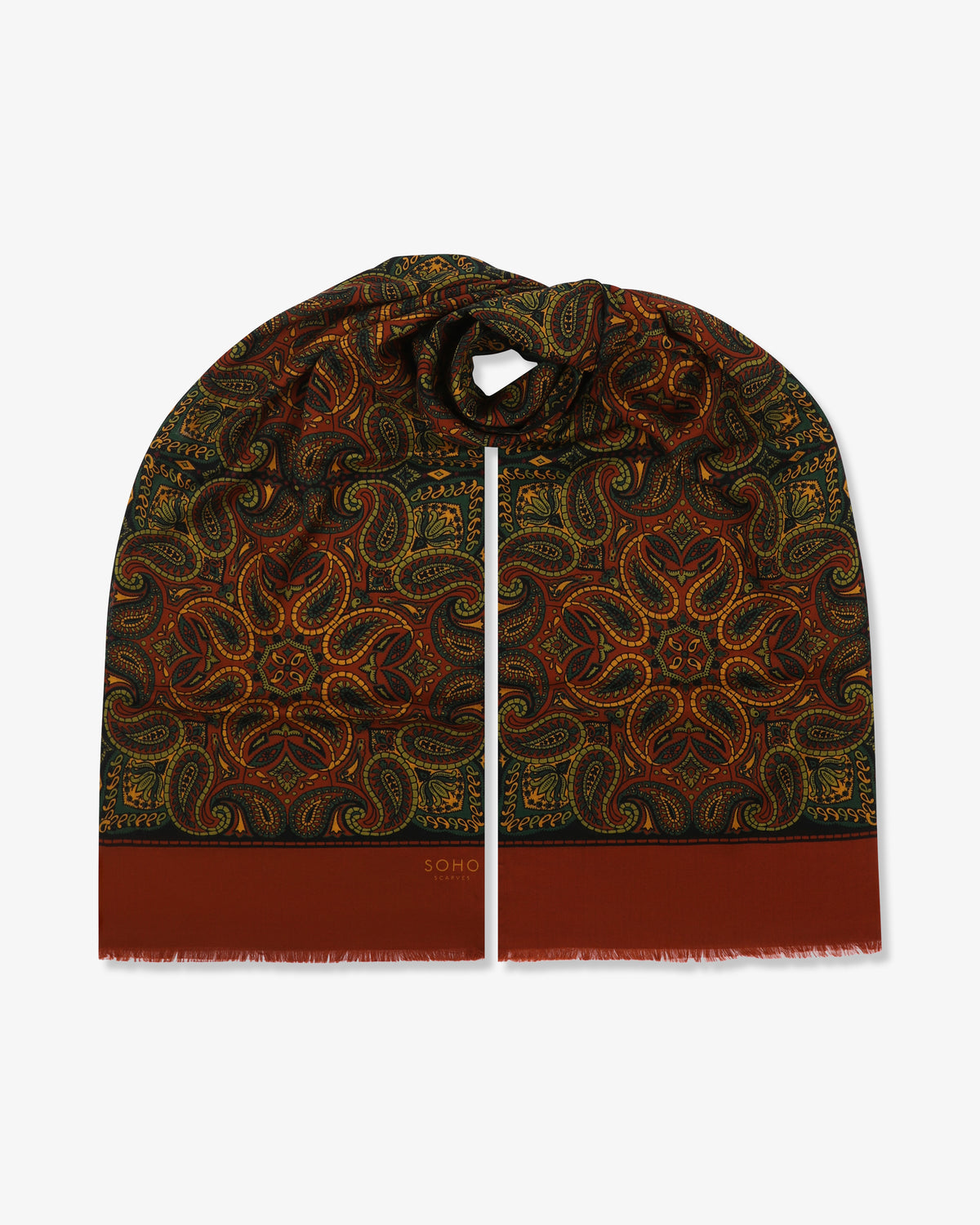 UK Wool and Silk Scarf - Starbeck - Rust