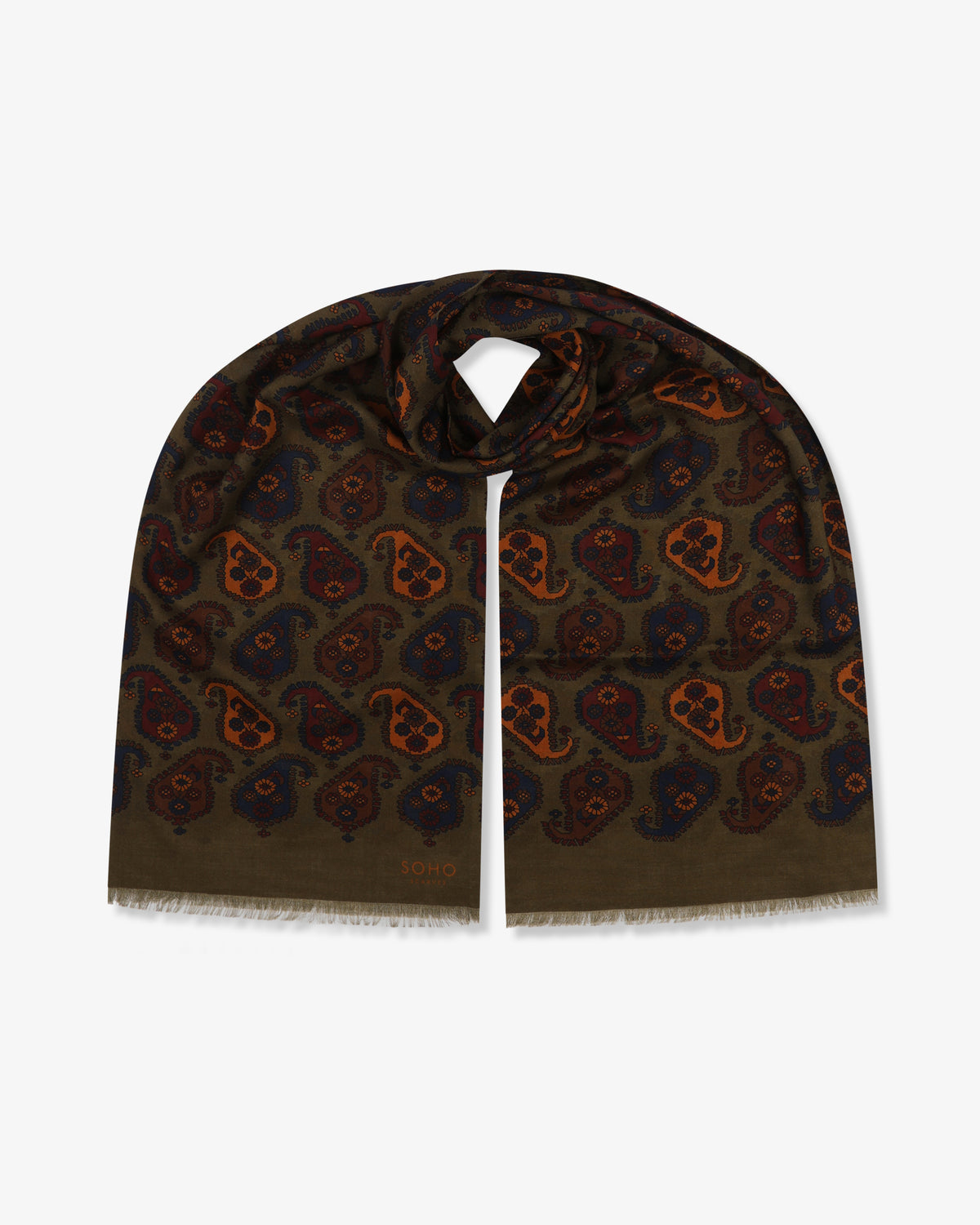 UK Wool and Silk Scarf - Oatlands - Olive
