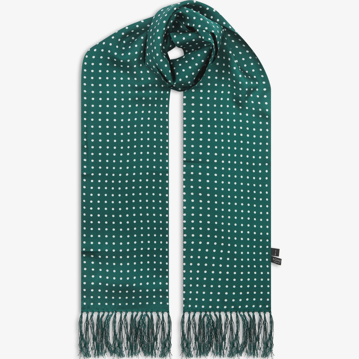 Silk Aviator Scarf in Green White Polka Dot Soho Scarves