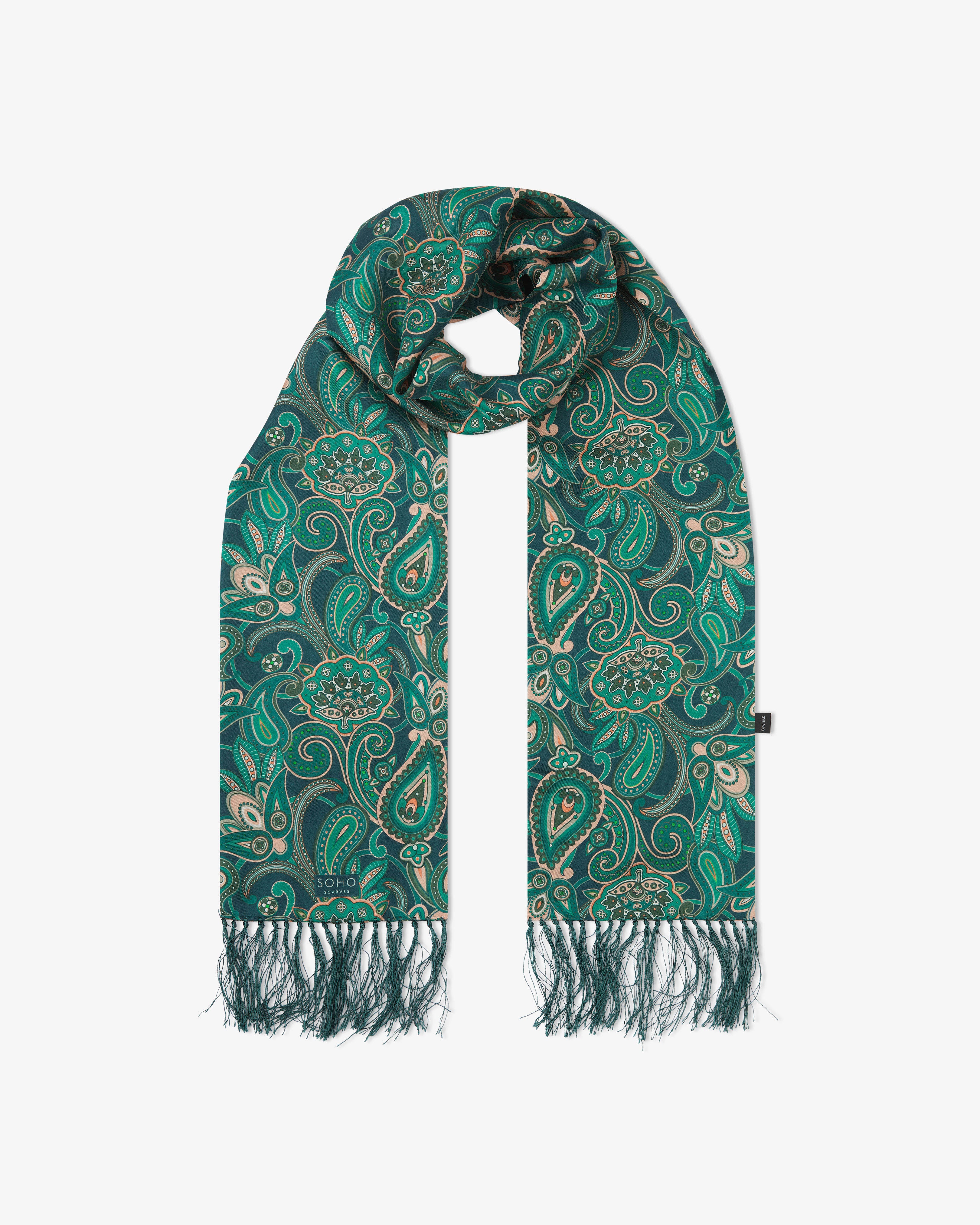 Men's Silk Aviator Scarf in Emerald Paisley - The Windermere