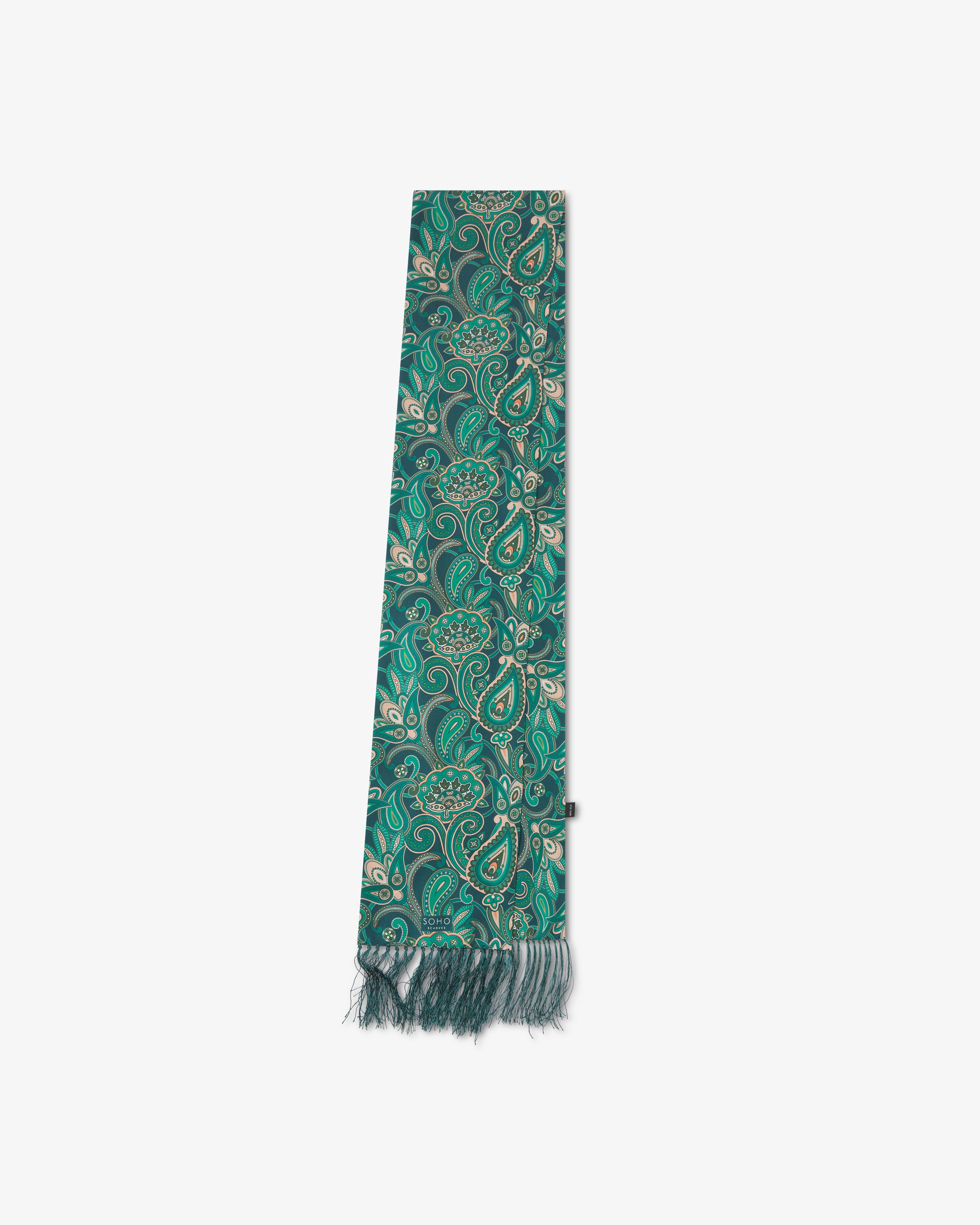 Men's Silk Aviator Scarf in Emerald Paisley - The Windermere