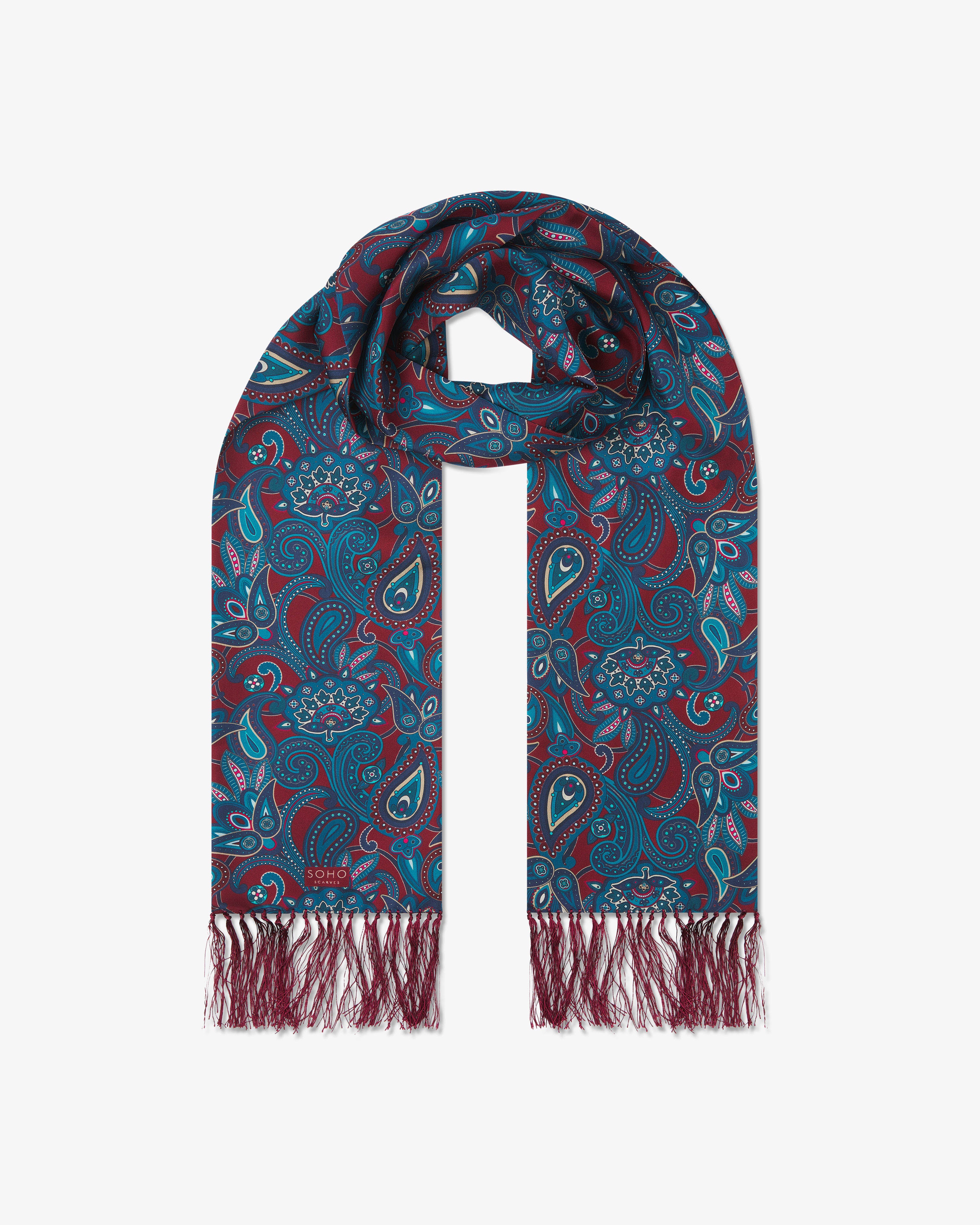 Men's Silk Aviator Scarf in Rust Paisley - The Windermere