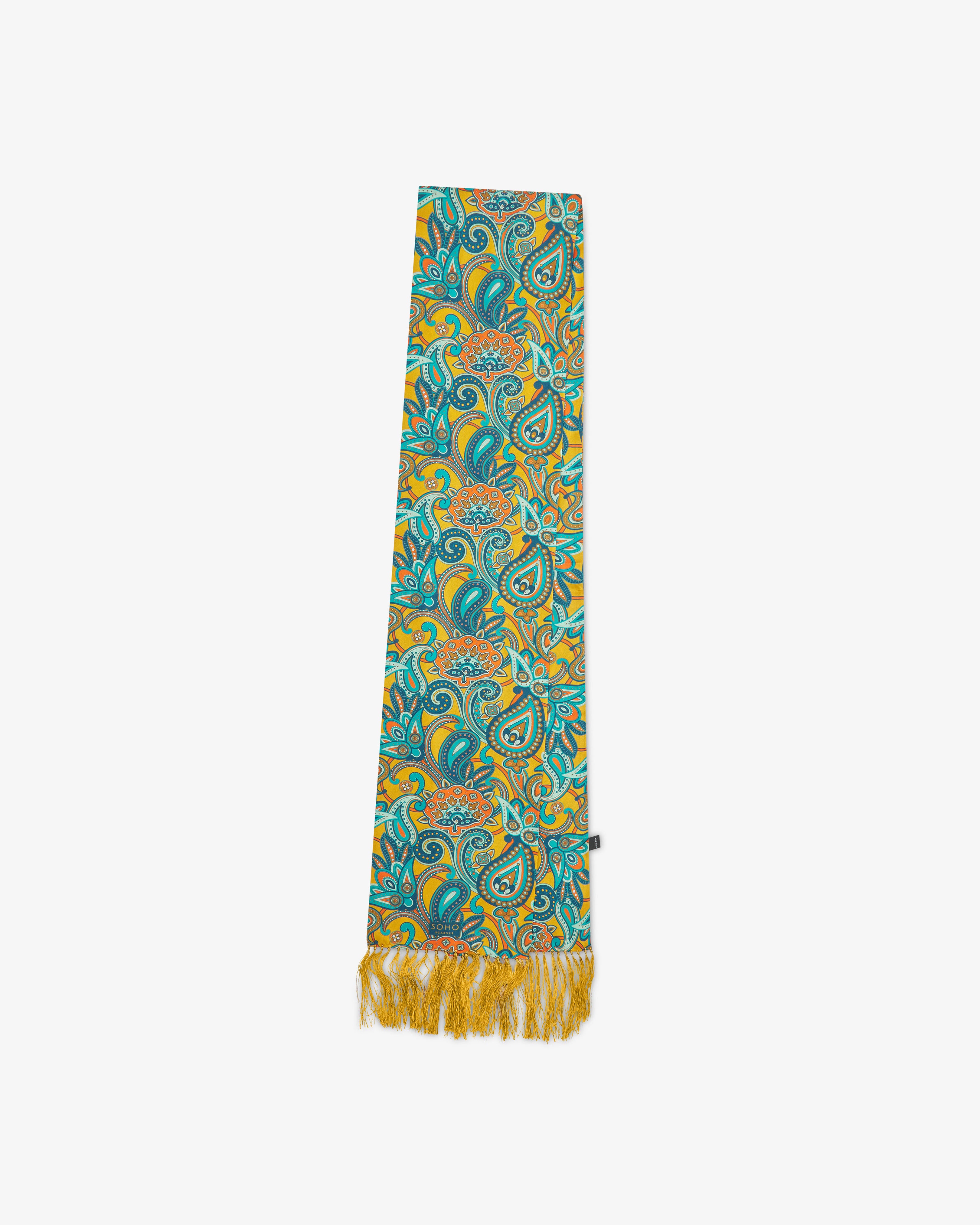 Men's Silk Aviator Scarf in Gold Paisley - The Windermere