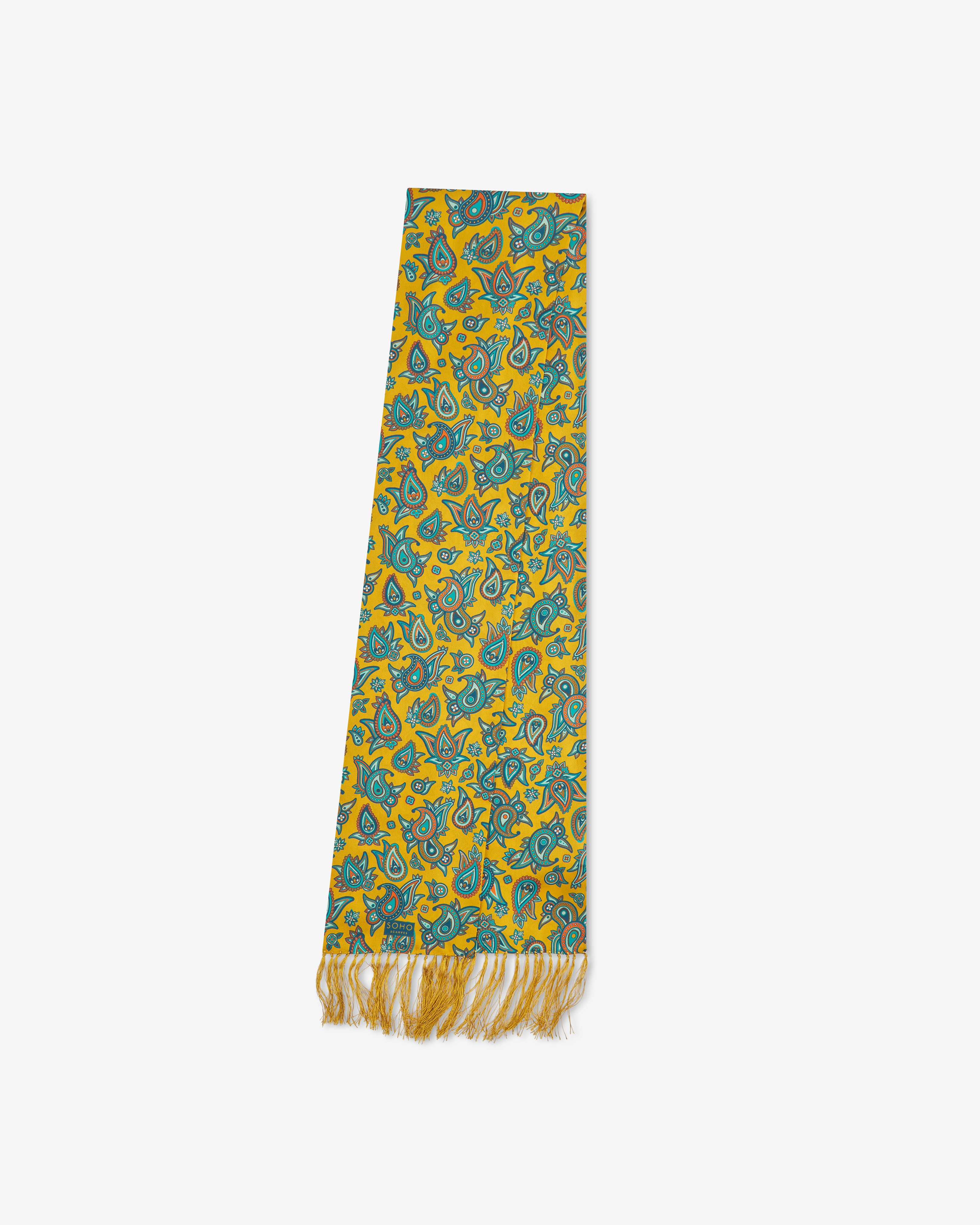 Men's Silk Aviator Scarf in Gold Paisley - The Grassmere