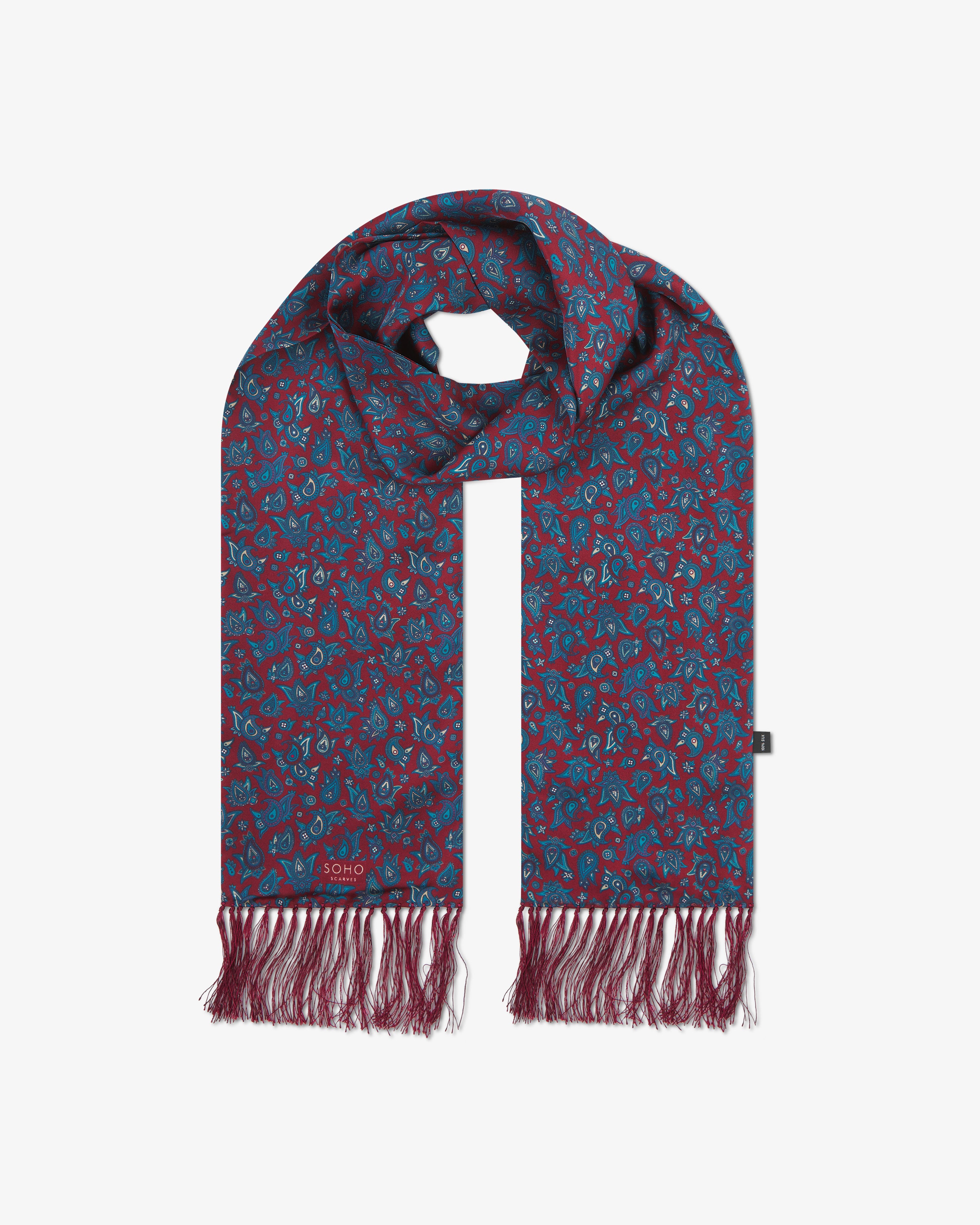 Men's Silk Aviator Scarf in Rust Paisley - The Buttermere