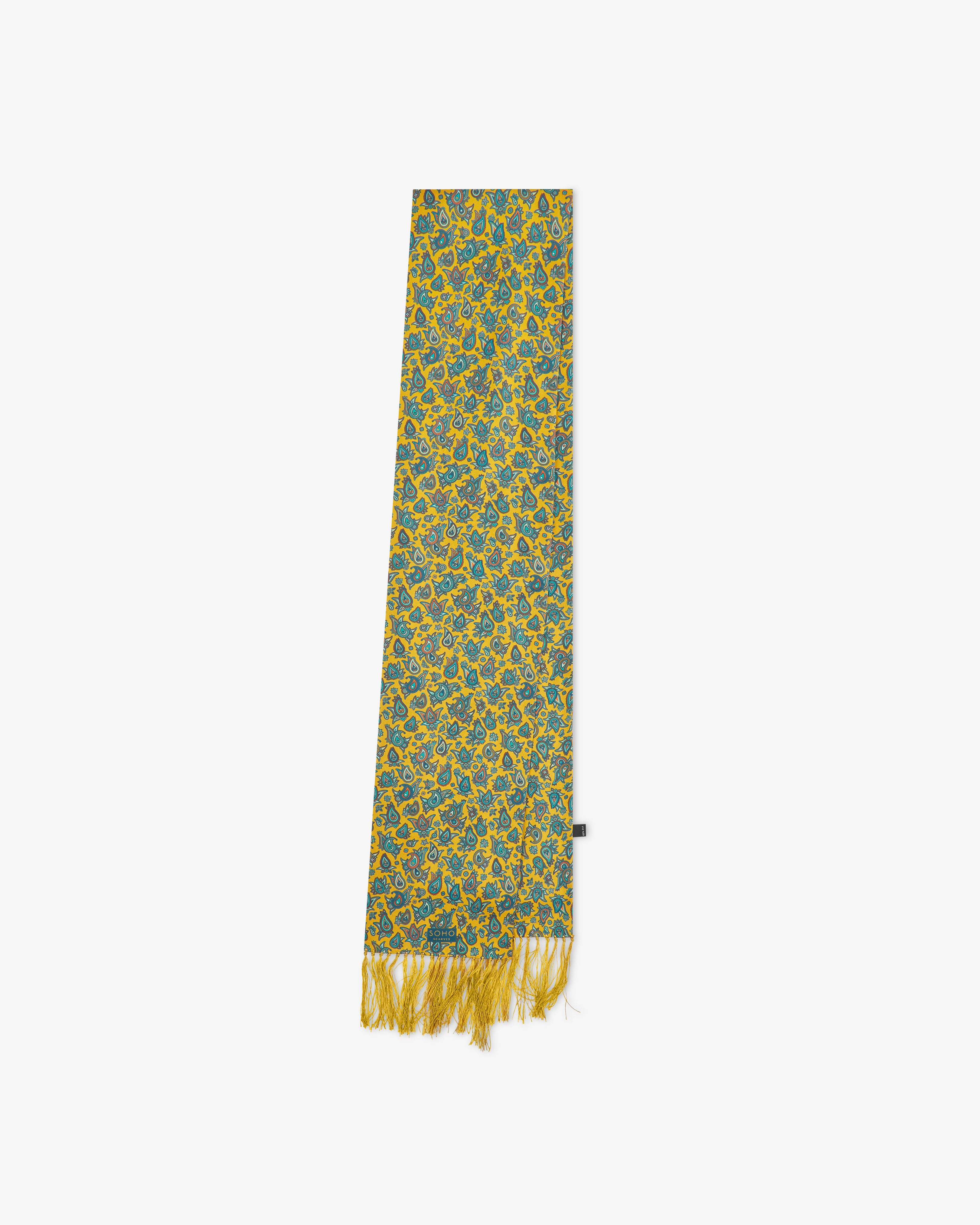 Men's Silk Aviator Scarf in Gold Paisley - The Buttermere