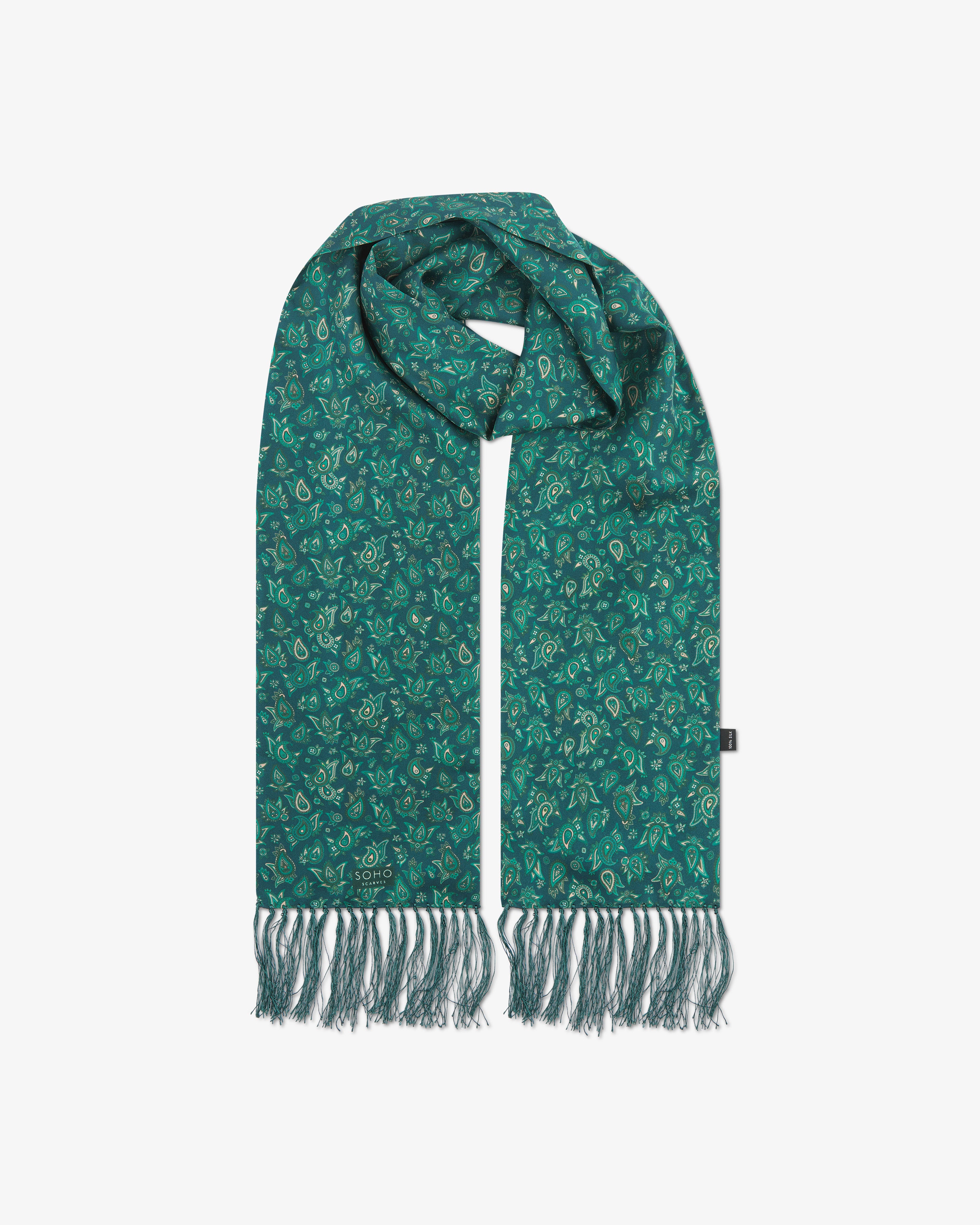 Men's Silk Aviator Scarf in Emerald Paisley - The Buttermere