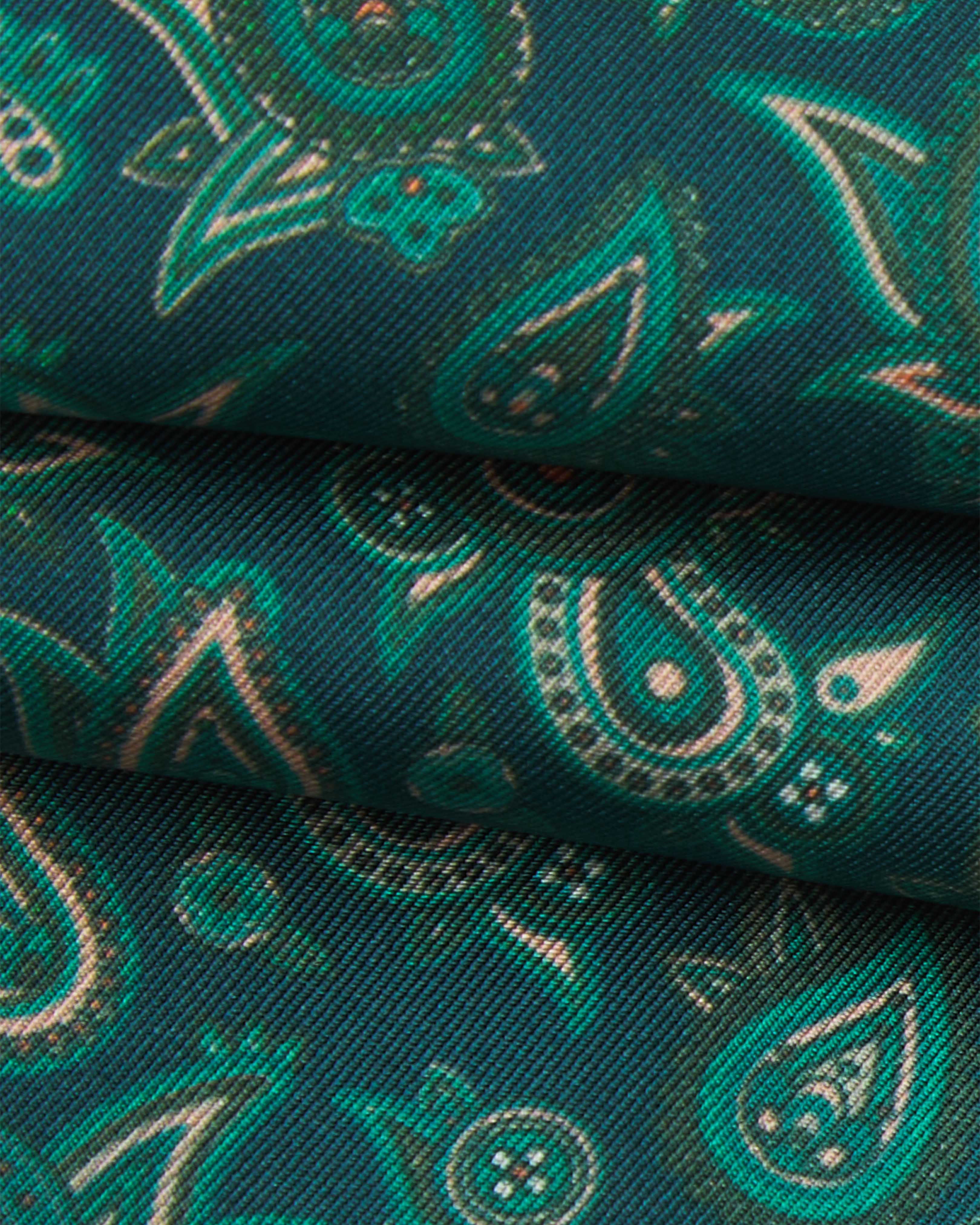 Men's Silk Aviator Scarf in Emerald Paisley - The Buttermere