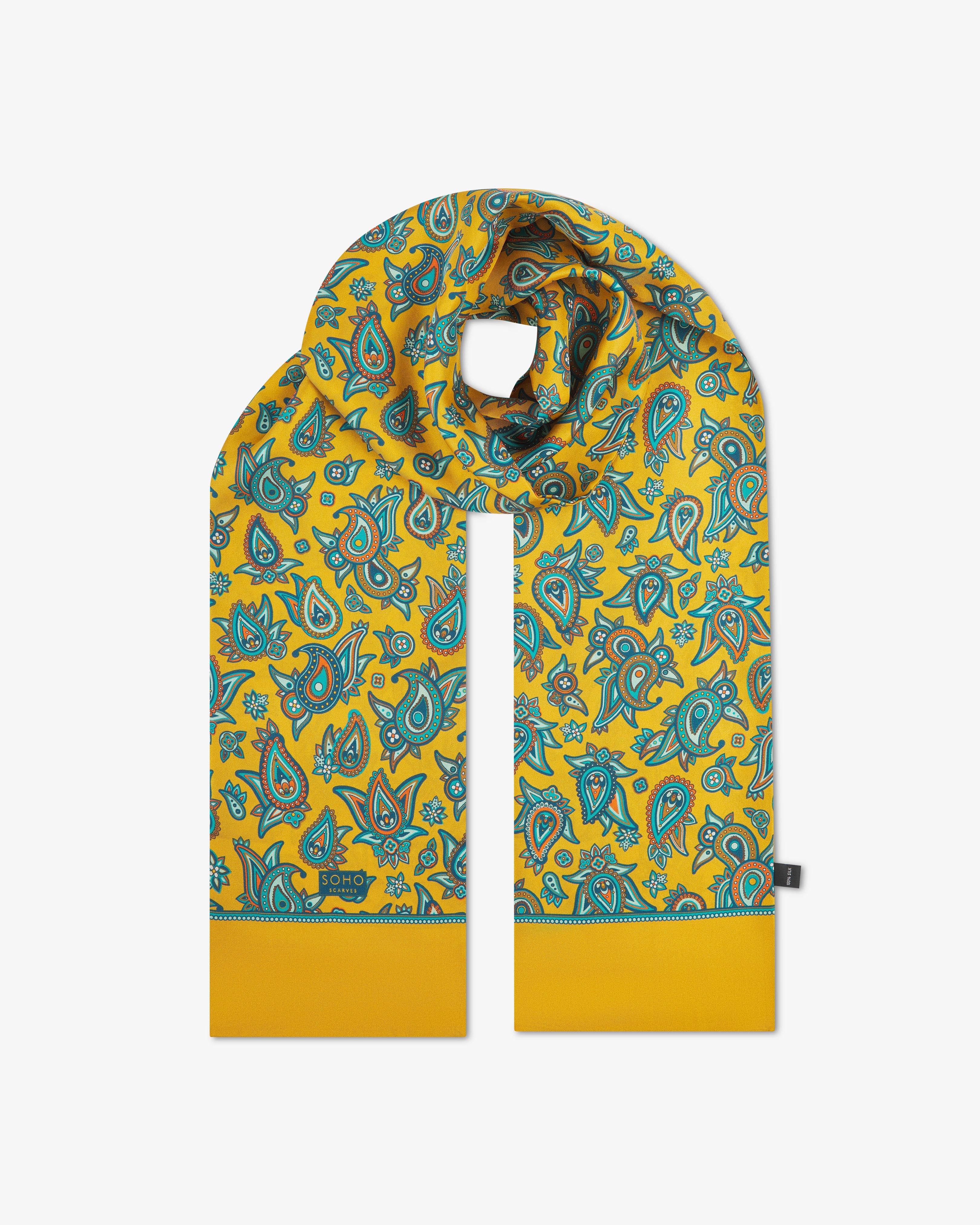 Men's Silk Paisley Scarf in Gold - The Grassmere