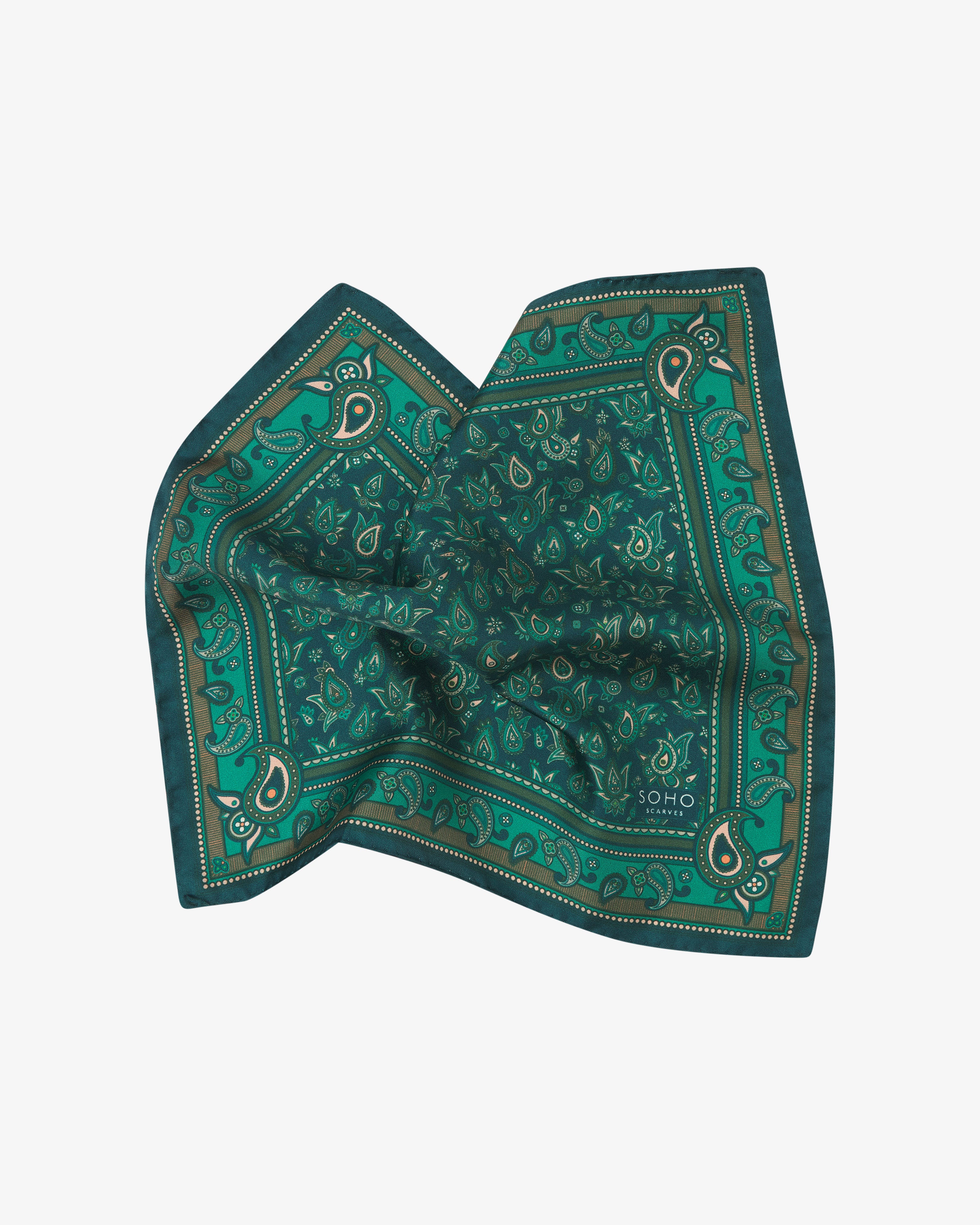 Men's Silk Pocket Square in Emerald Paisley - The Buttermere